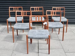 Six Niels.O Moller 78 Teak Dining Chairs by J.L. Mollers in Grey Leather Seats