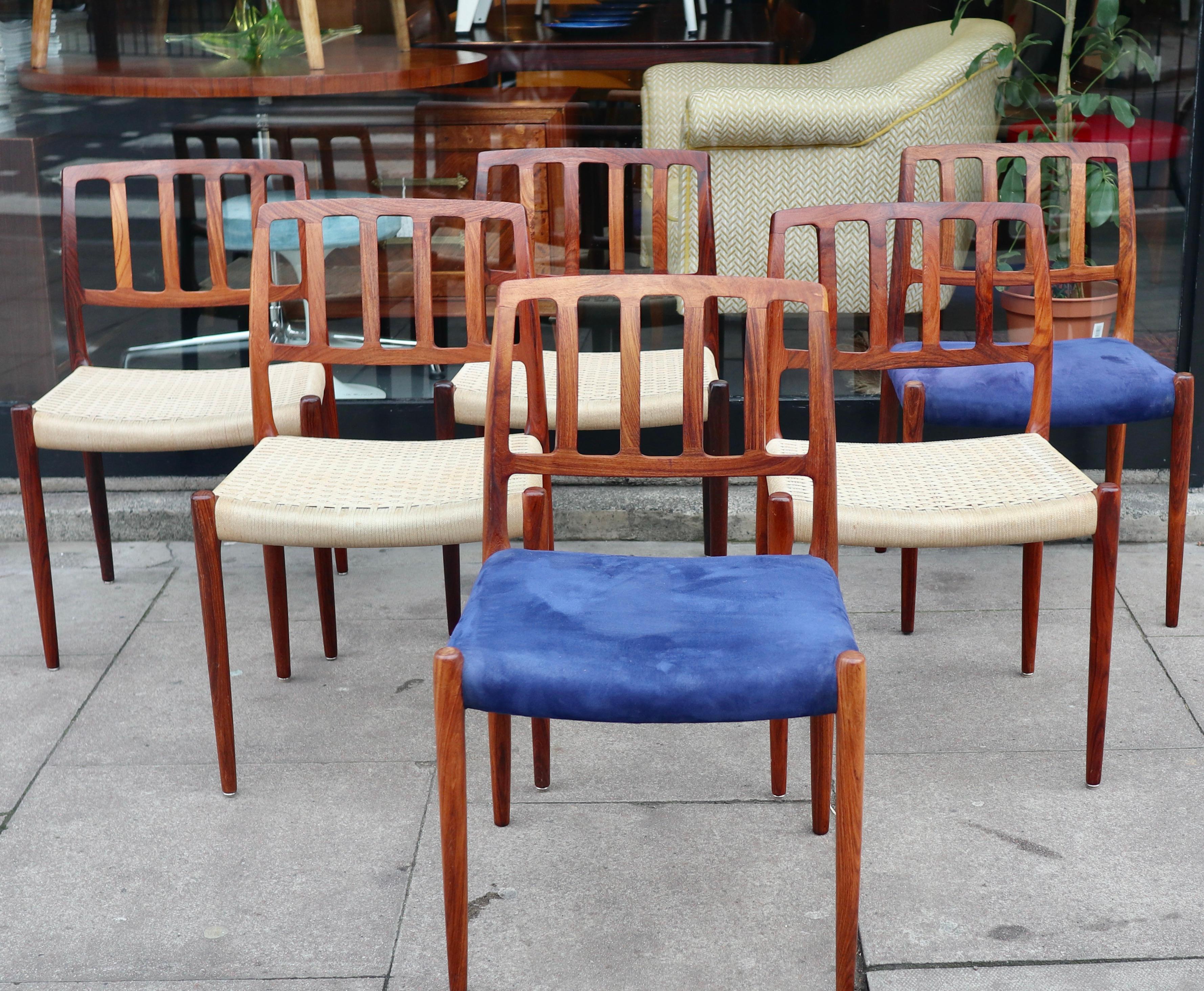 Six Niels.O Moller 83 Rosewood Dining Chairs by J.L. Mollers with woven Seats For Sale 7