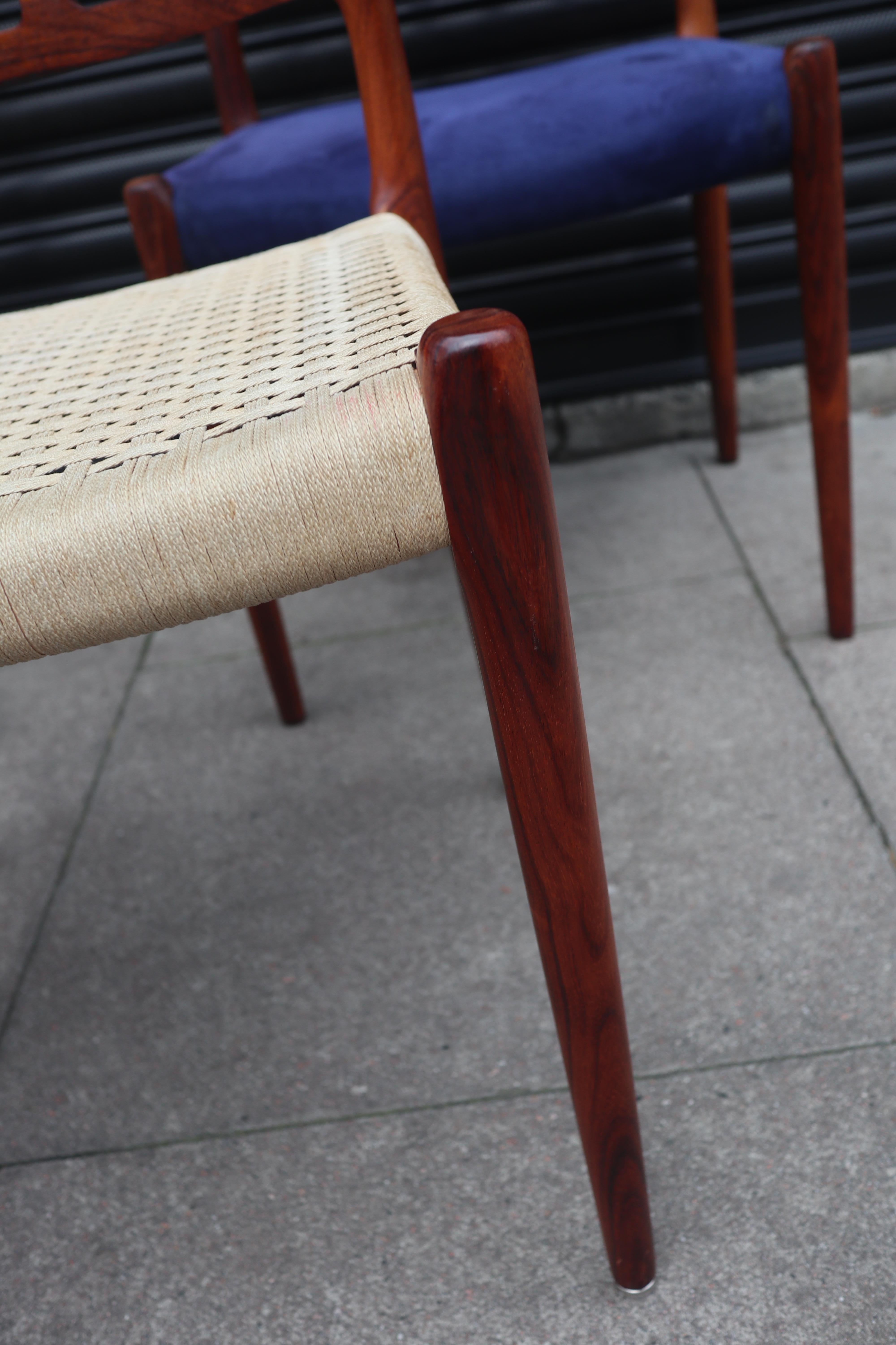 Six Niels.O Moller 83 Rosewood Dining Chairs by J.L. Mollers with woven Seats For Sale 8