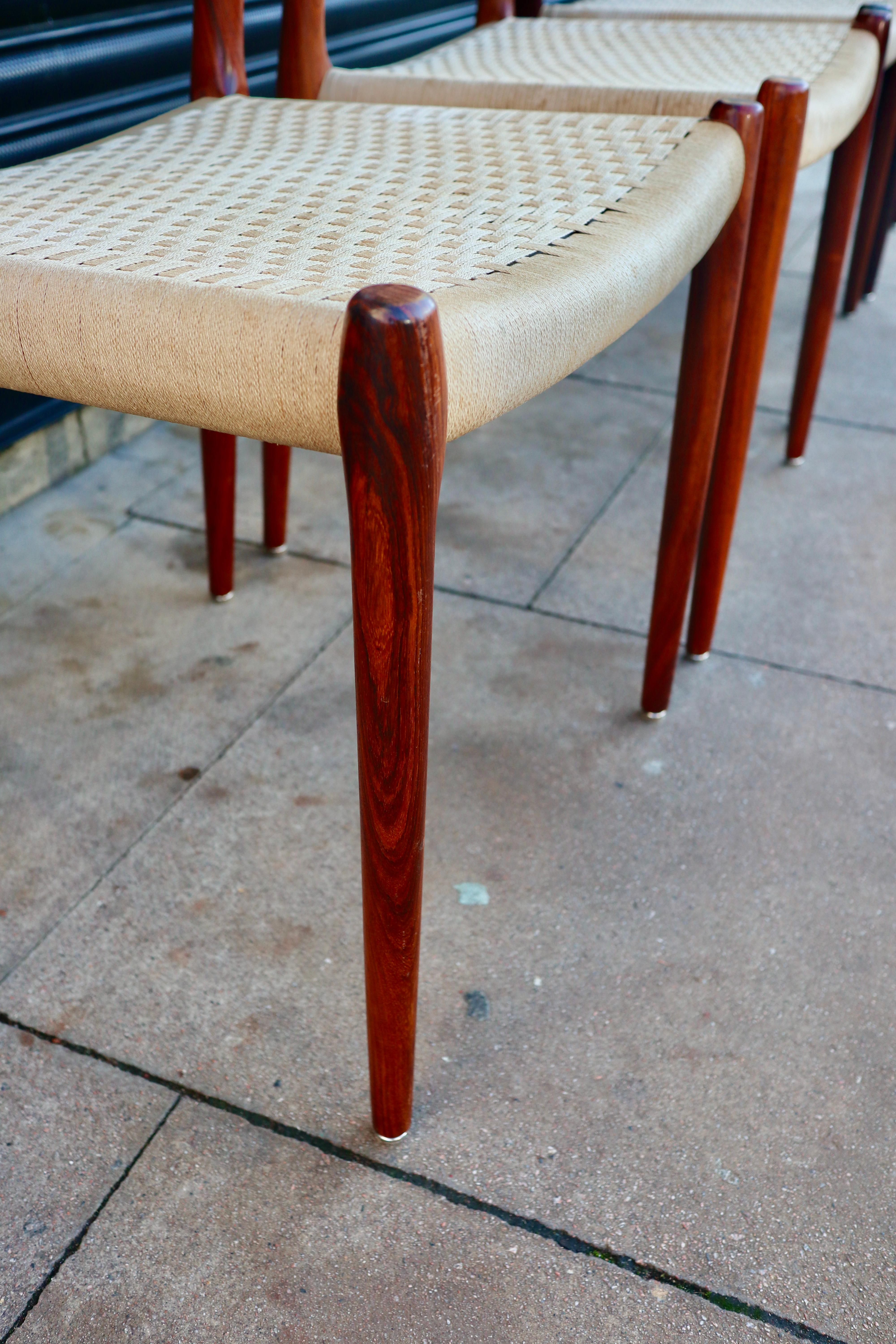 Six Niels.O Moller 83 Rosewood Dining Chairs by J.L. Mollers with woven Seats For Sale 10