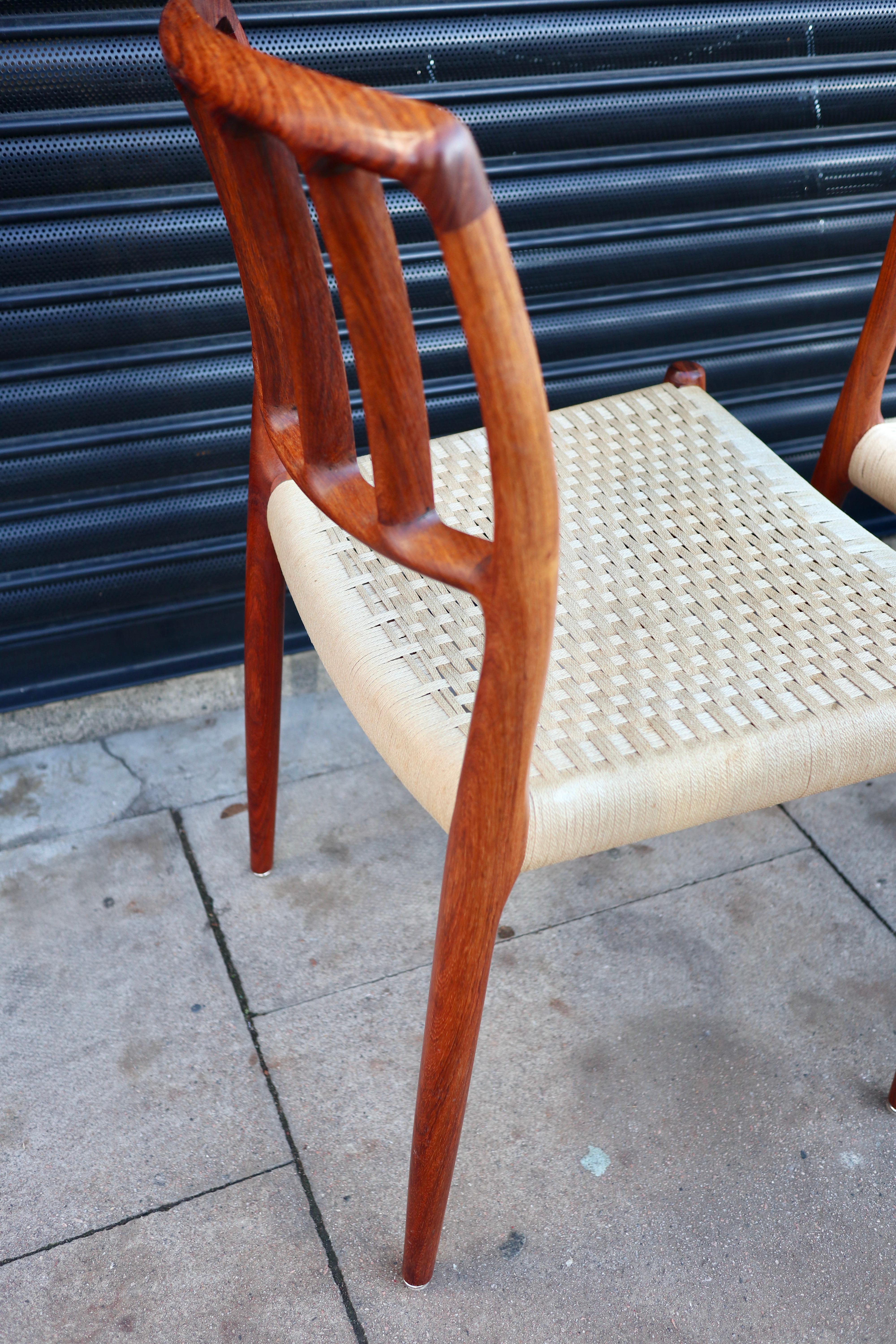 Six Niels.O Moller 83 Rosewood Dining Chairs by J.L. Mollers with woven Seats For Sale 11