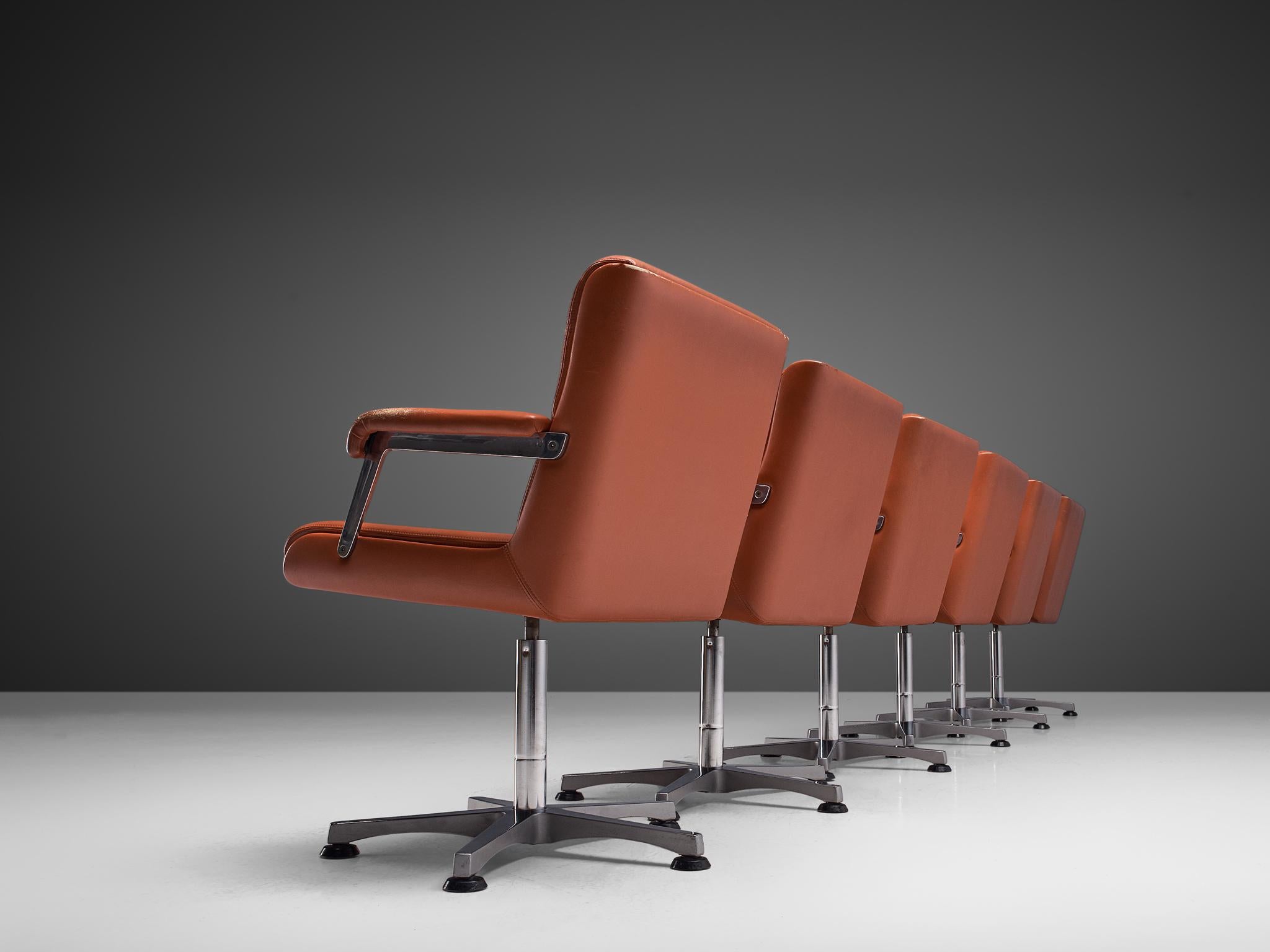Scandinavian Modern Six Norwegian Office Chairs in Terracotta Leather