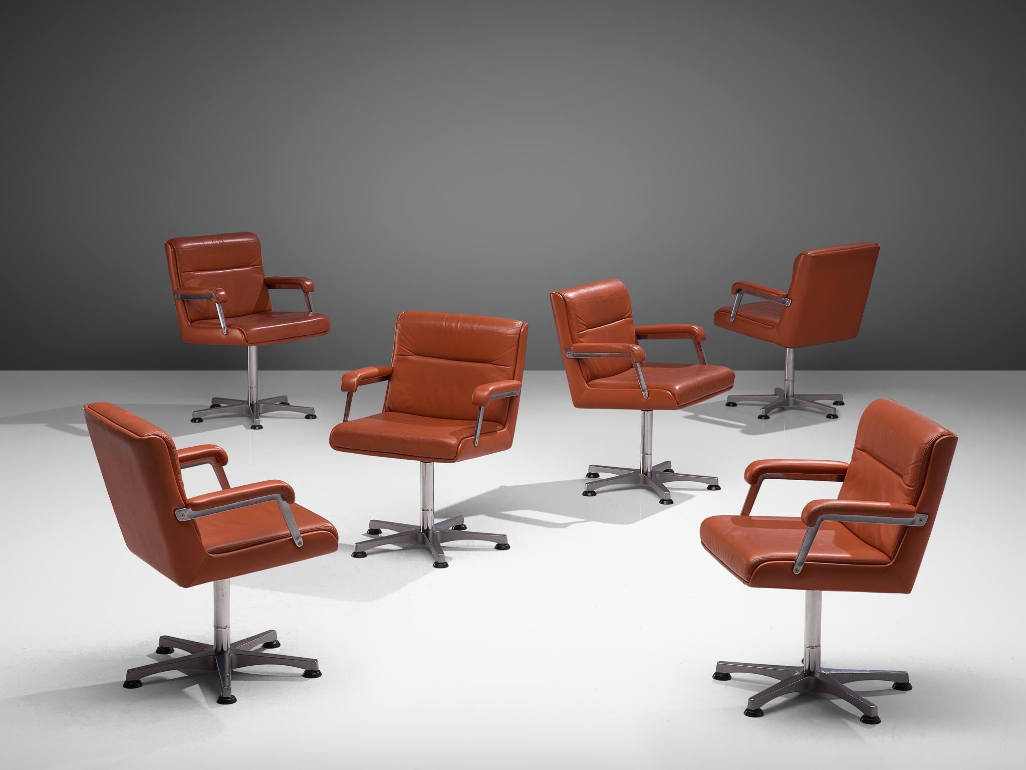 Danish Six Norwegian Office Chairs in Terracotta Leather
