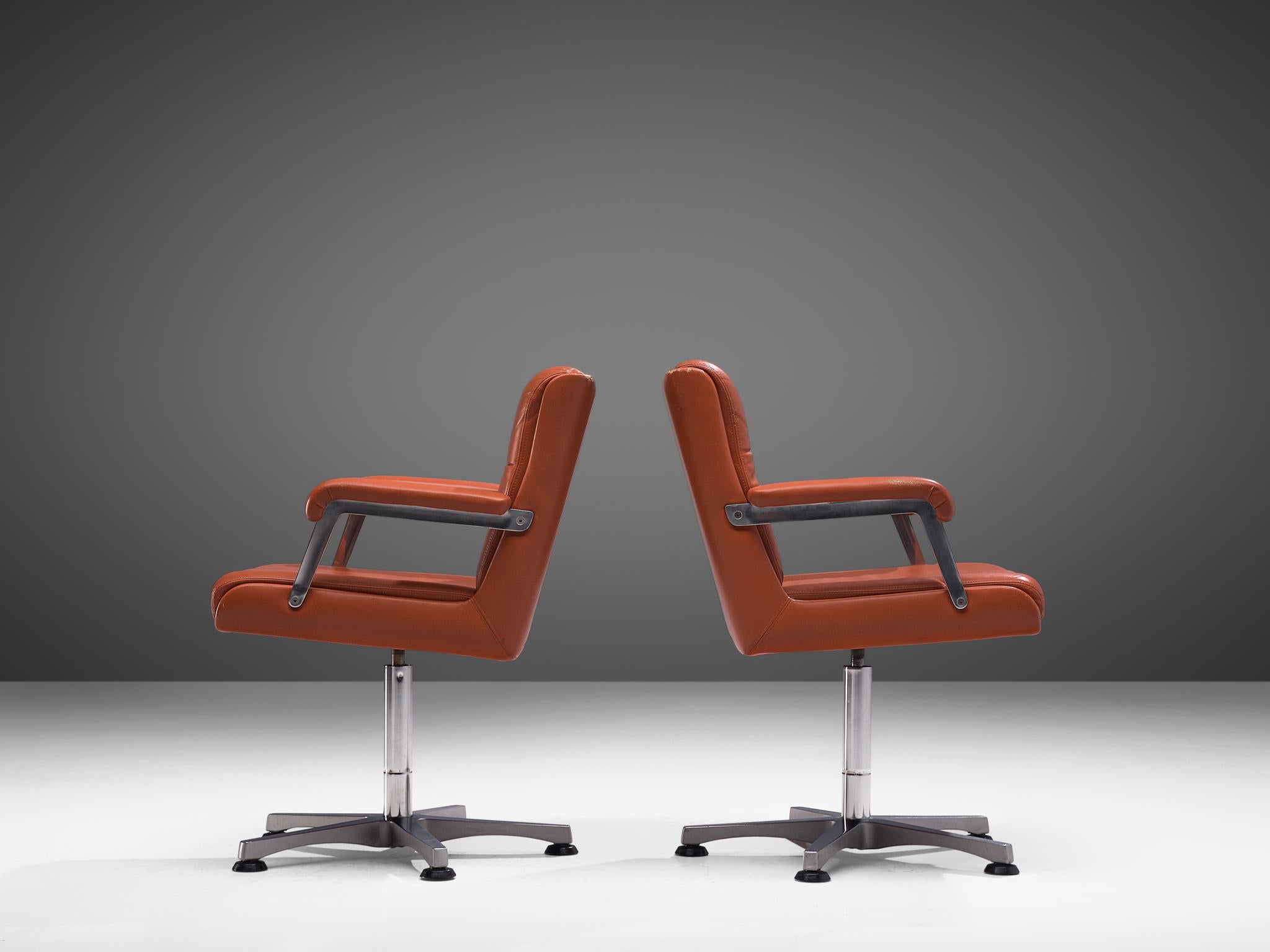 Mid-20th Century Six Norwegian Office Chairs in Terracotta Leather
