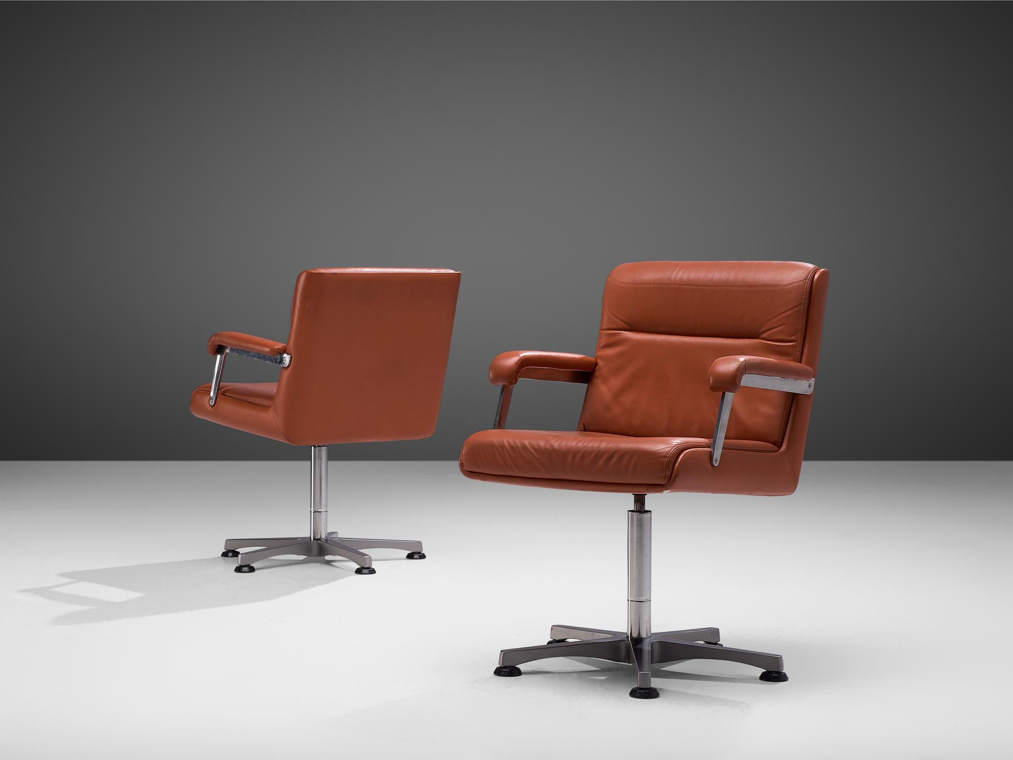 Aluminum Six Norwegian Office Chairs in Terracotta Leather