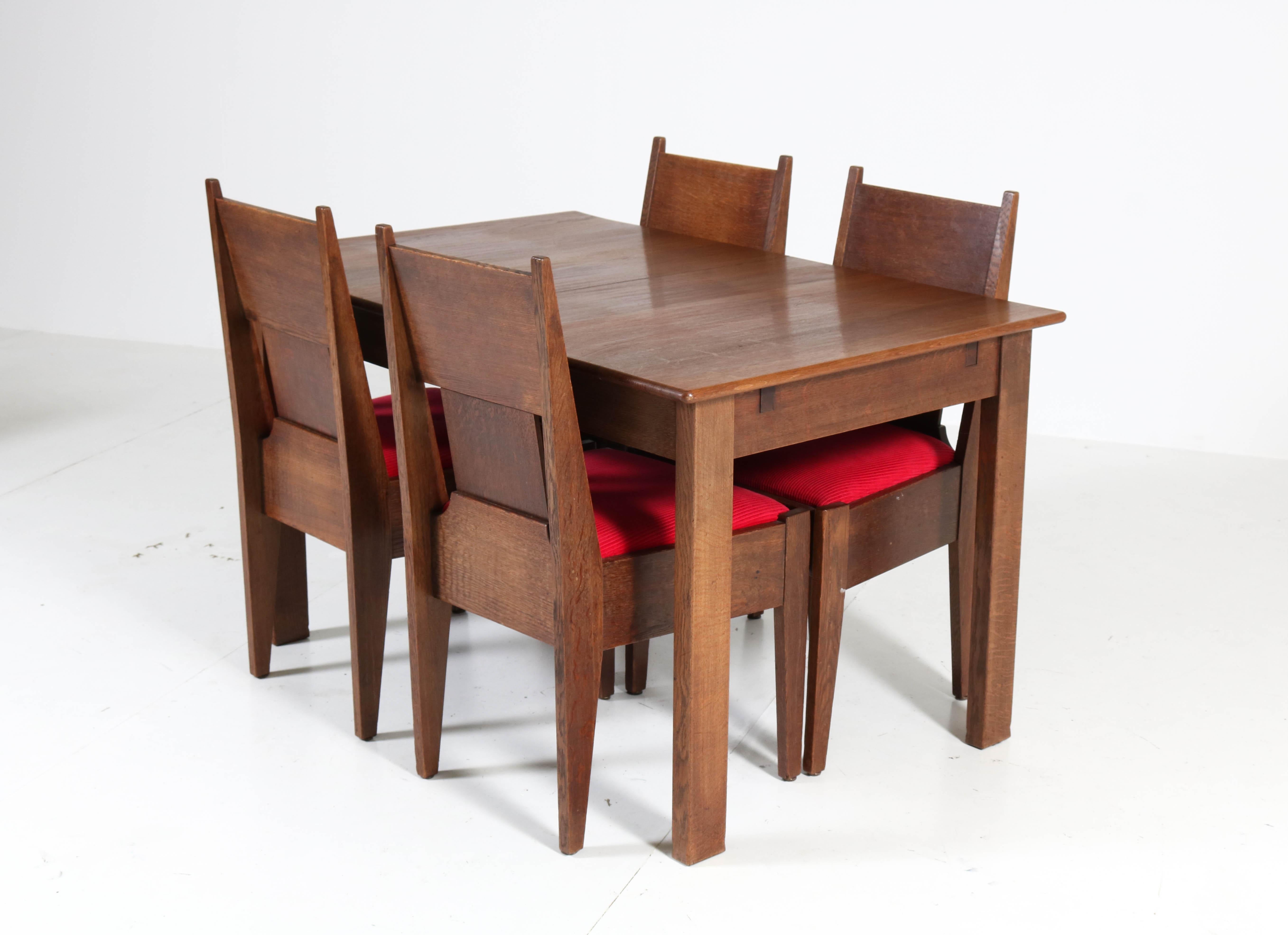 Early 20th Century Six Oak Art Deco Haagse School Chairs by L.O.V. Oosterbeek, 1920s