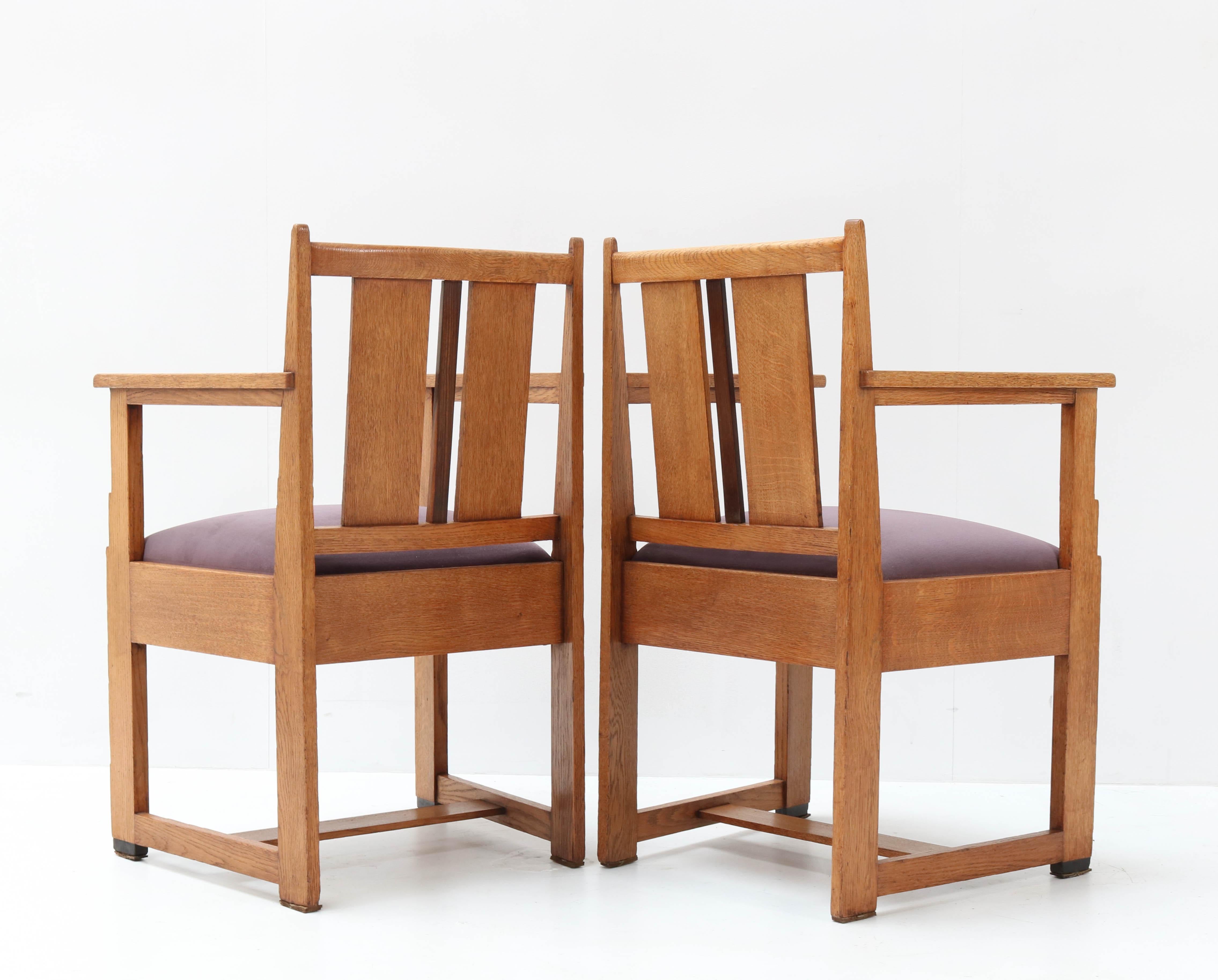 Six Oak Art Deco Haagse School Dining Room Chairs, 1920s In Good Condition In Amsterdam, NL
