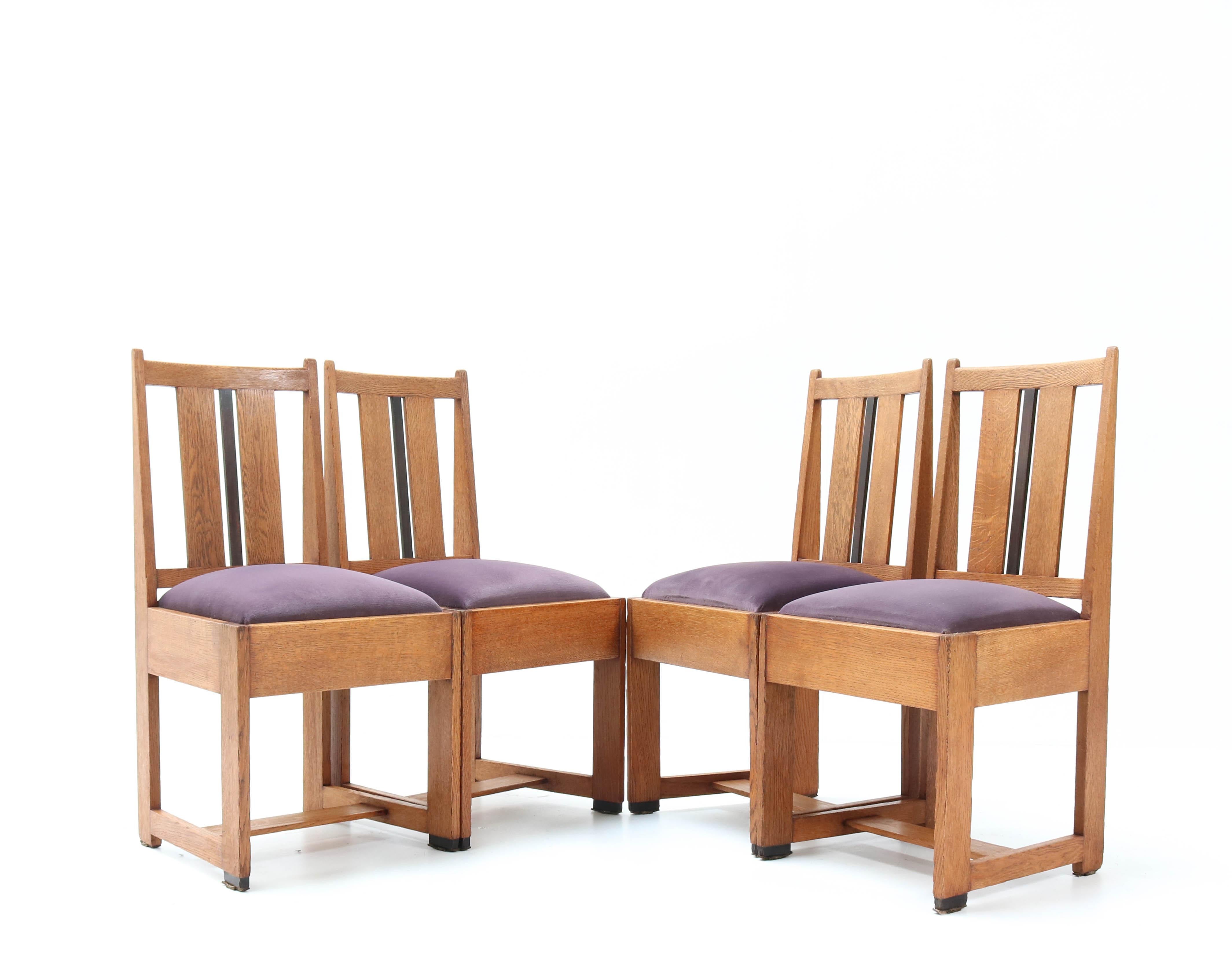 Early 20th Century Six Oak Art Deco Haagse School Dining Room Chairs, 1920s