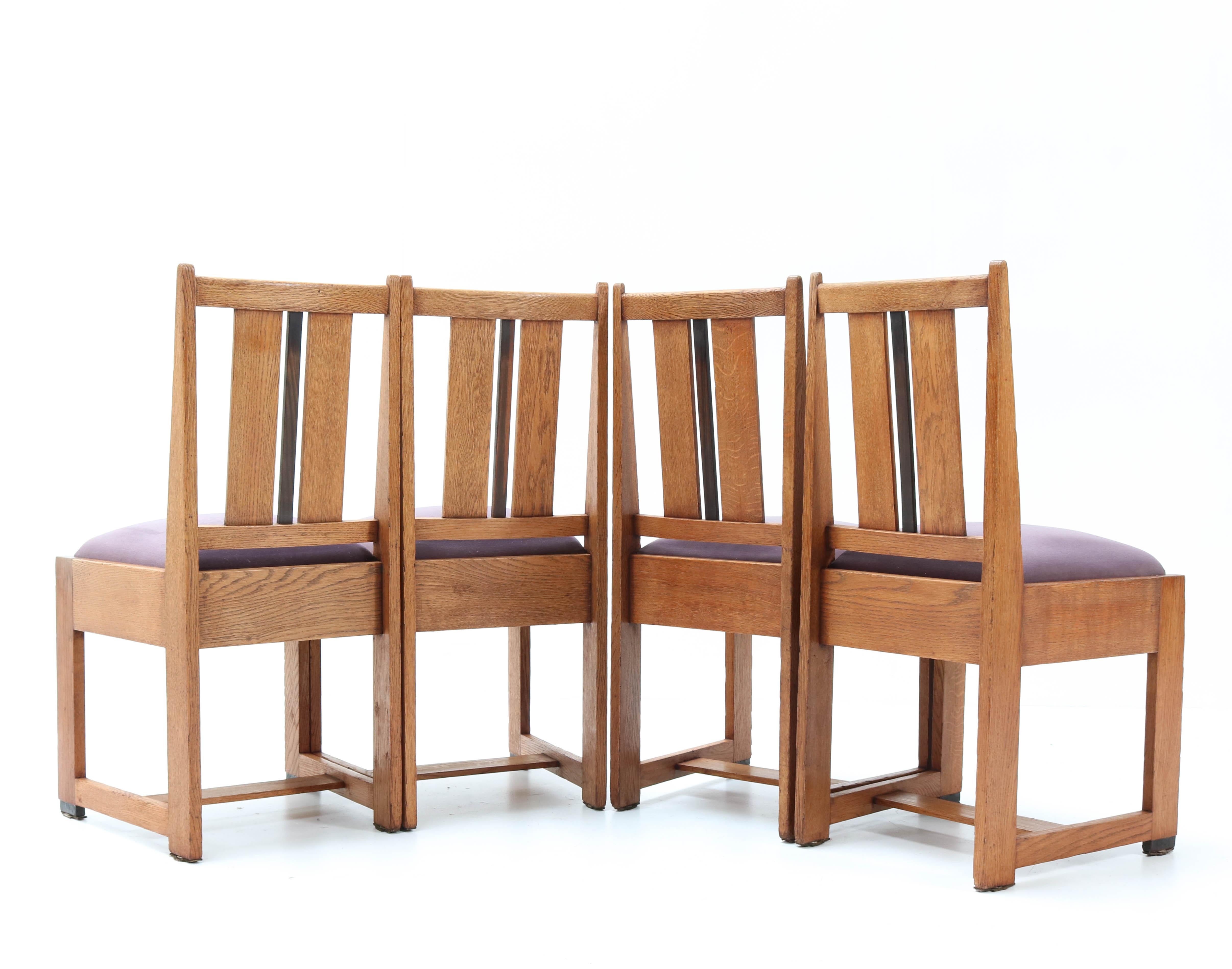 Six Oak Art Deco Haagse School Dining Room Chairs, 1920s 1