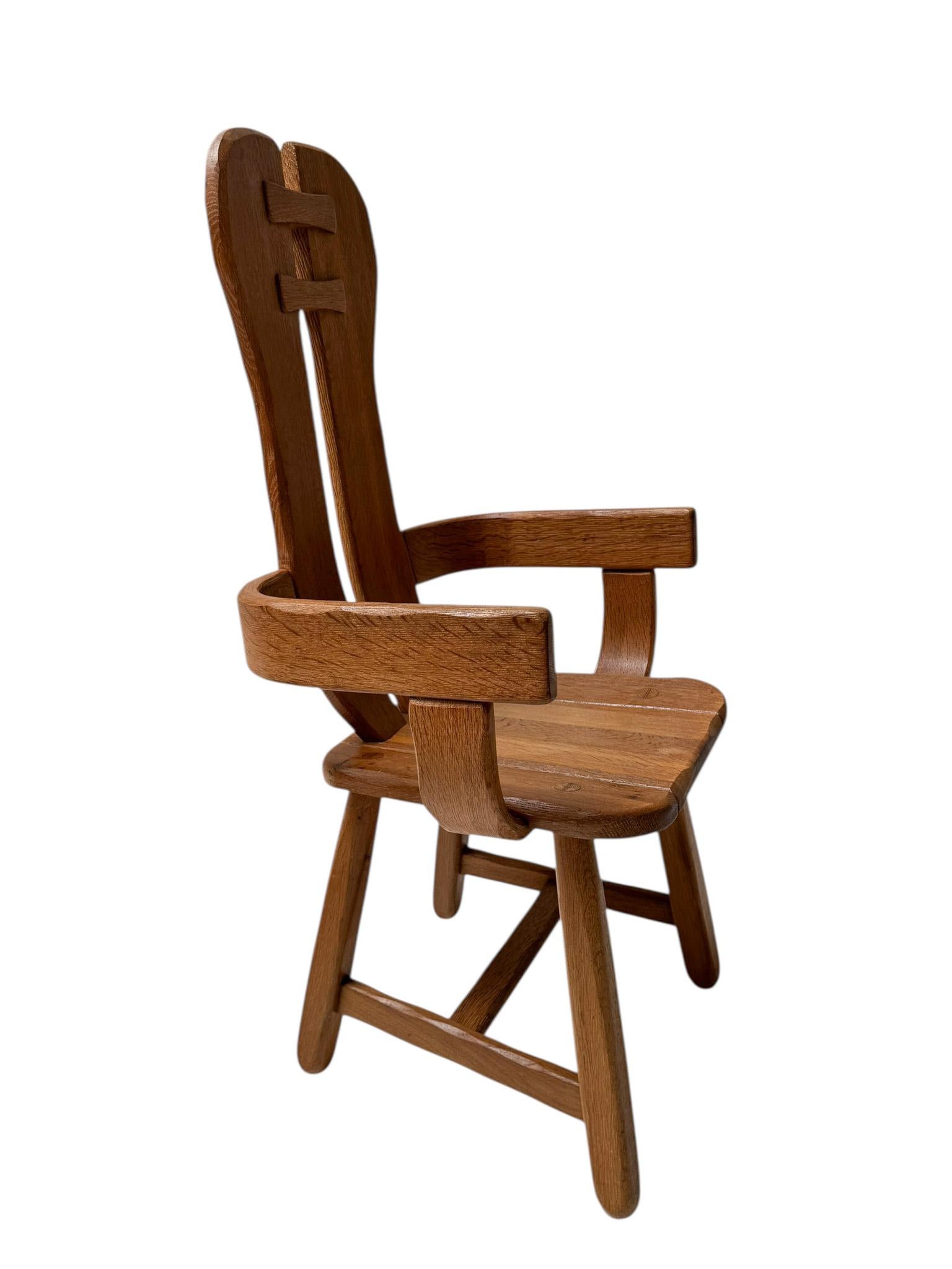 Sechs brutalistische Esszimmerstühle aus Eiche von Kunstmeubelen De Puydt Belgien, 1970er Jahre im Angebot 4