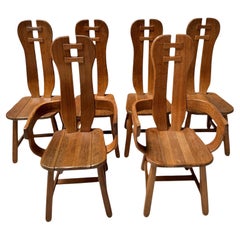 Six chaises de salle à manger brutalistes en Oak par Kunstmeubelen De Puydt Belgique, années 1970