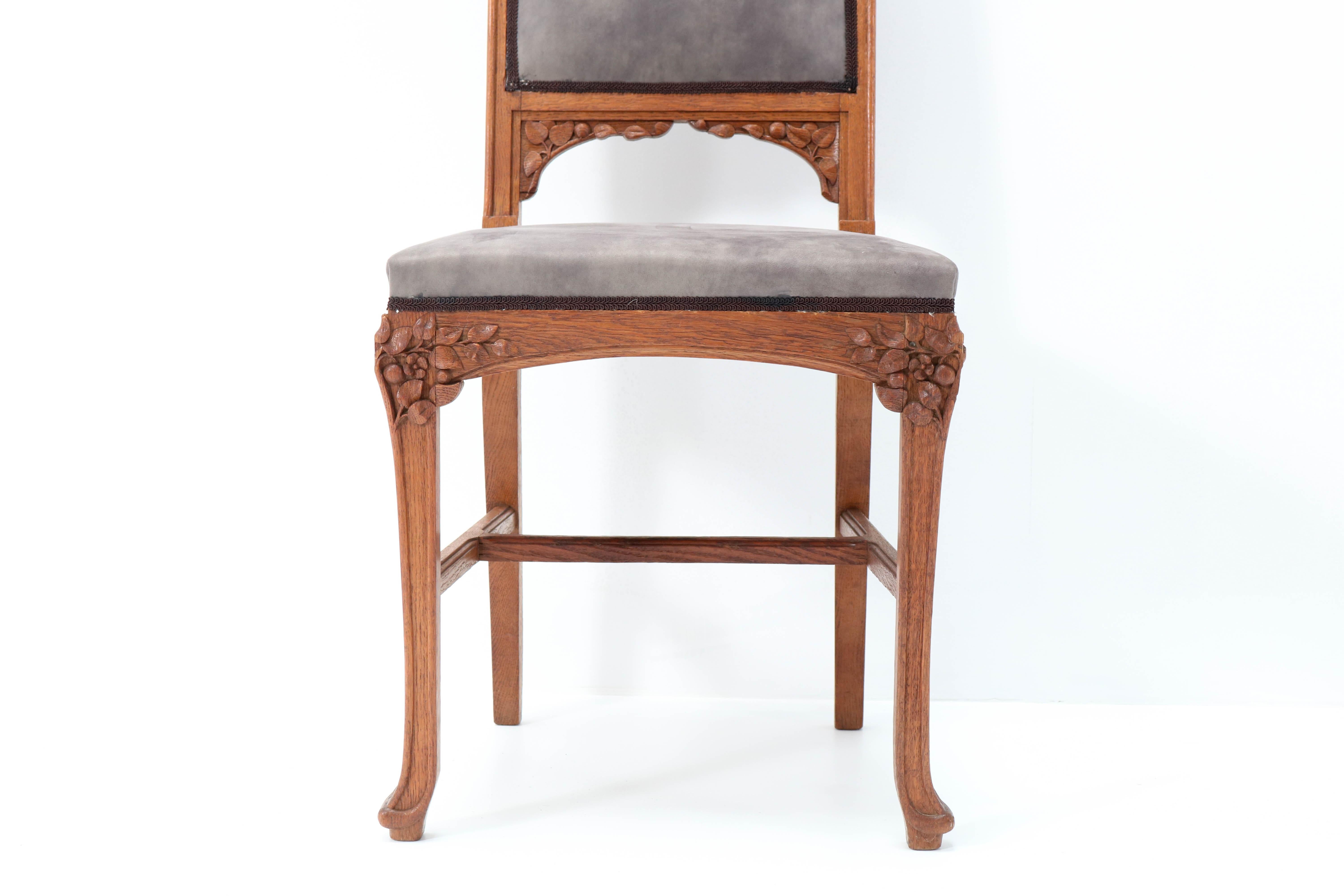 Six Oak French Art Nouveau Chairs Attributed to Jacques Gruber, 1900s 6