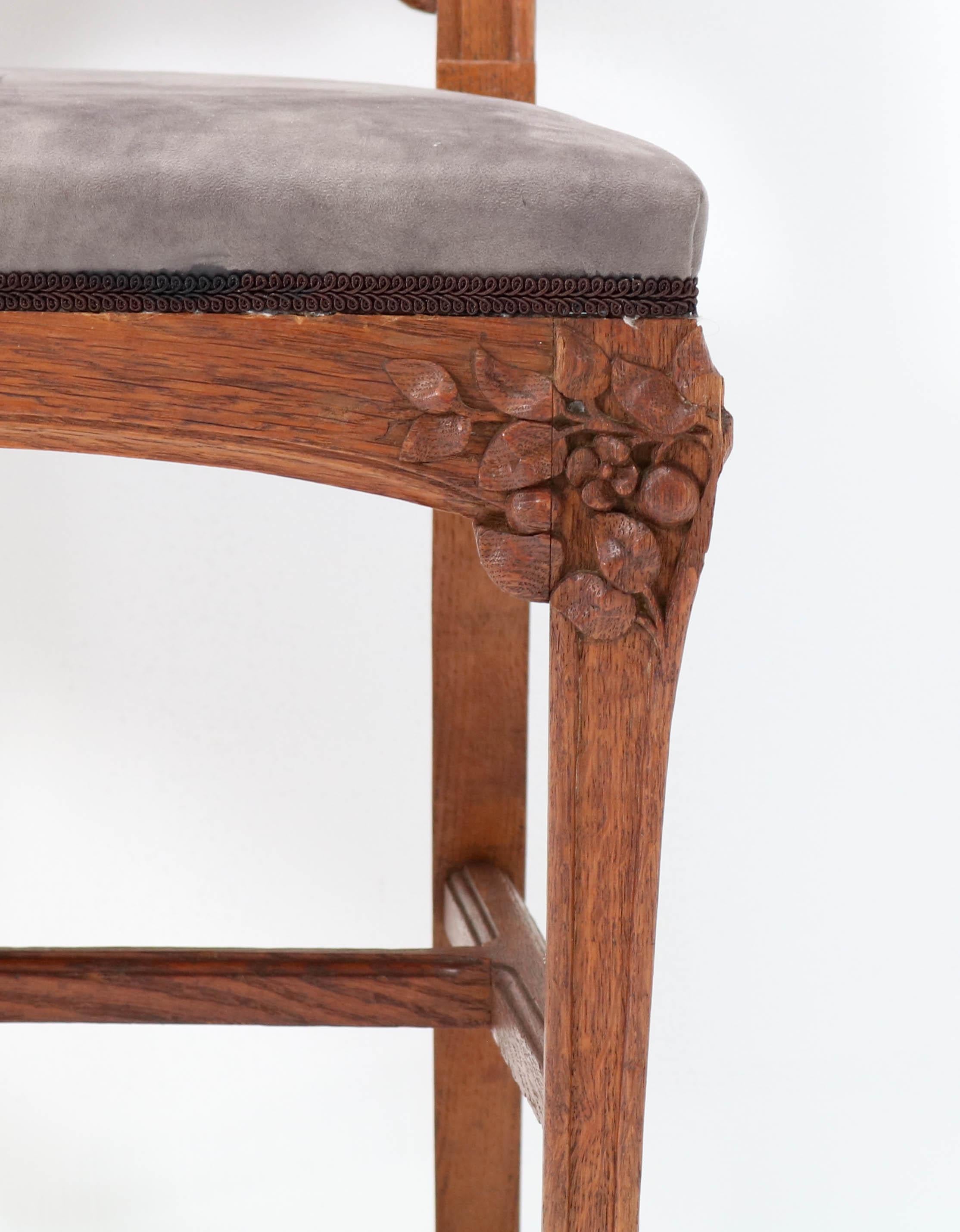 Six Oak French Art Nouveau Chairs Attributed to Jacques Gruber, 1900s 7