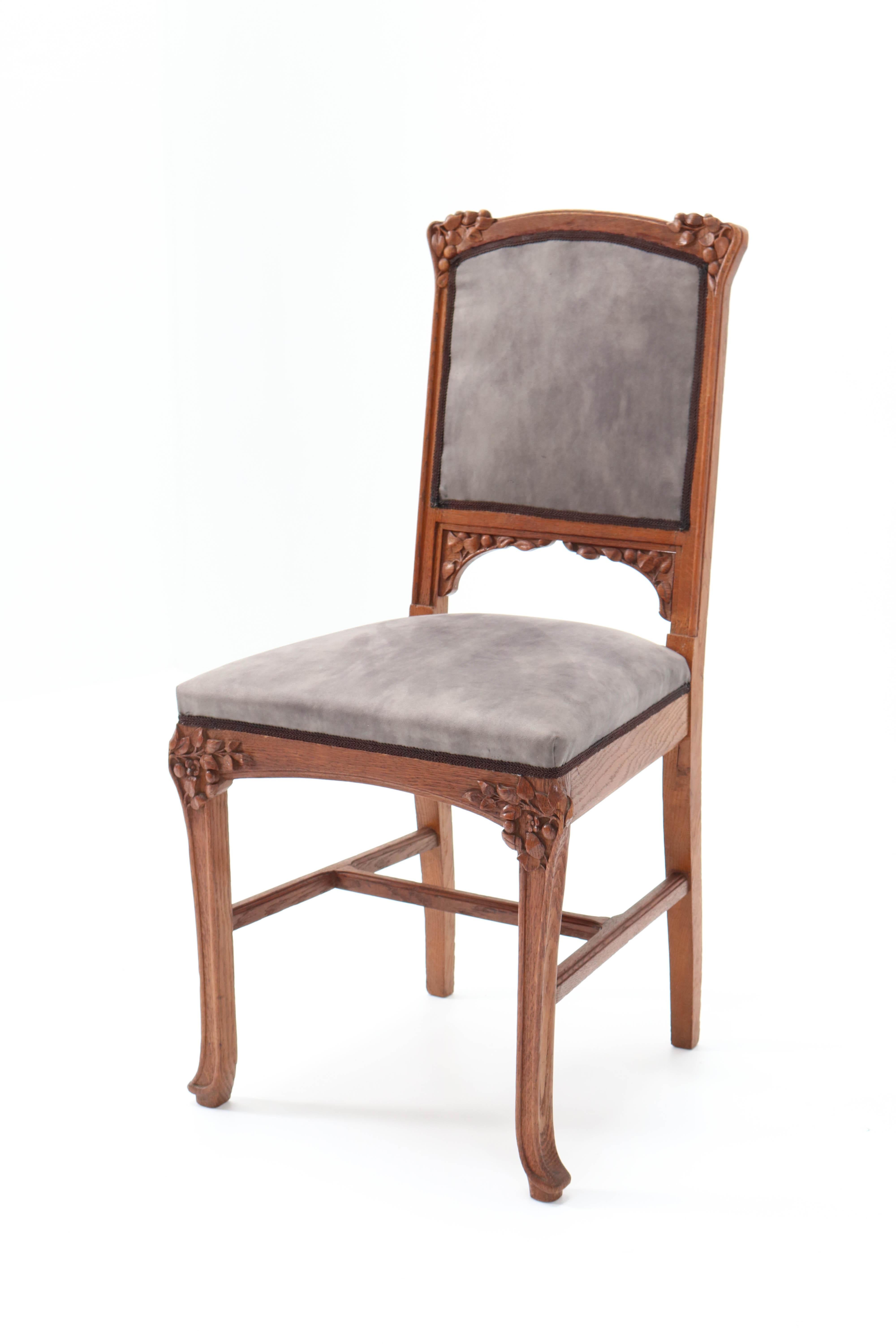 Six Oak French Art Nouveau Chairs Attributed to Jacques Gruber, 1900s 1