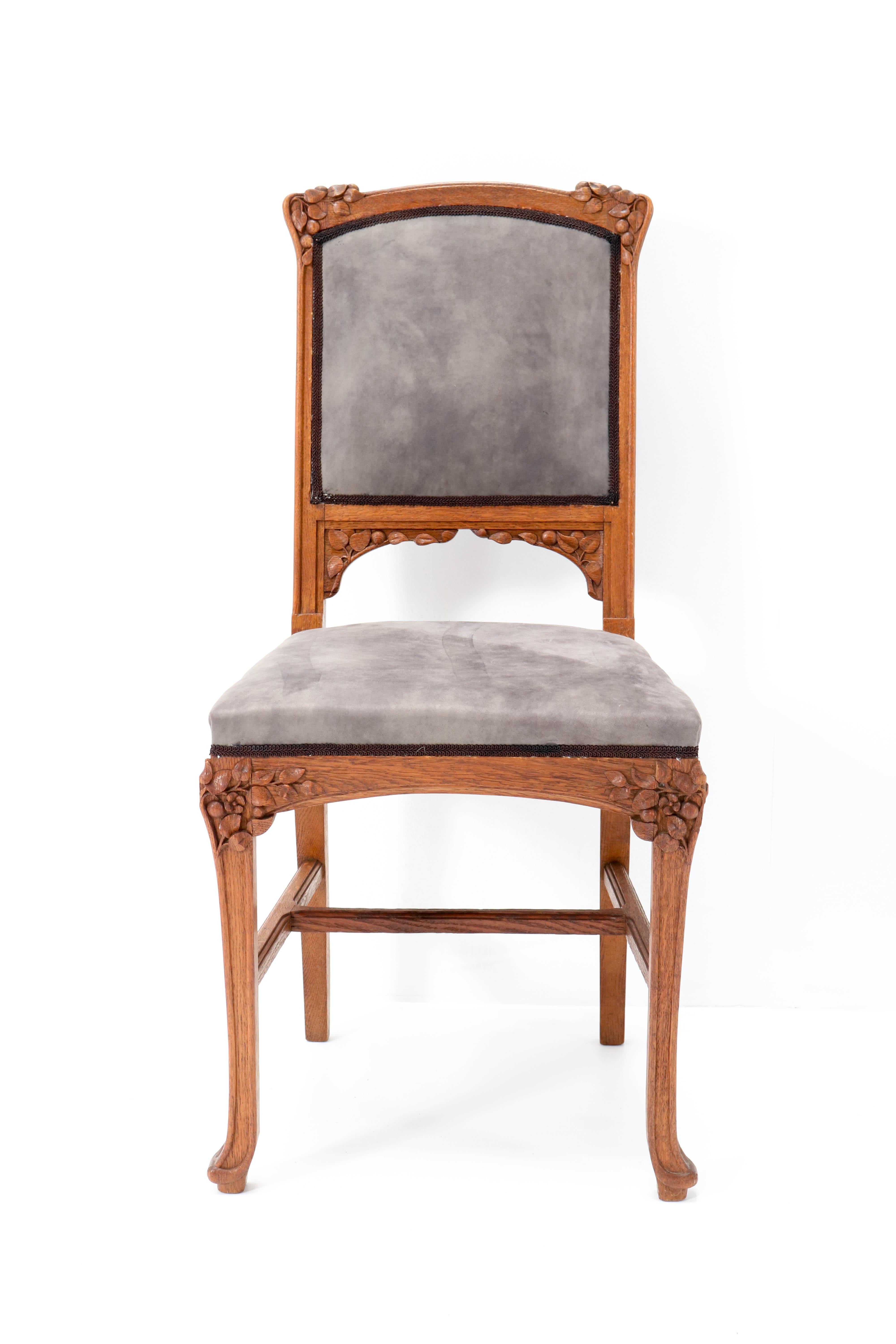 Six Oak French Art Nouveau Chairs Attributed to Jacques Gruber, 1900s 2