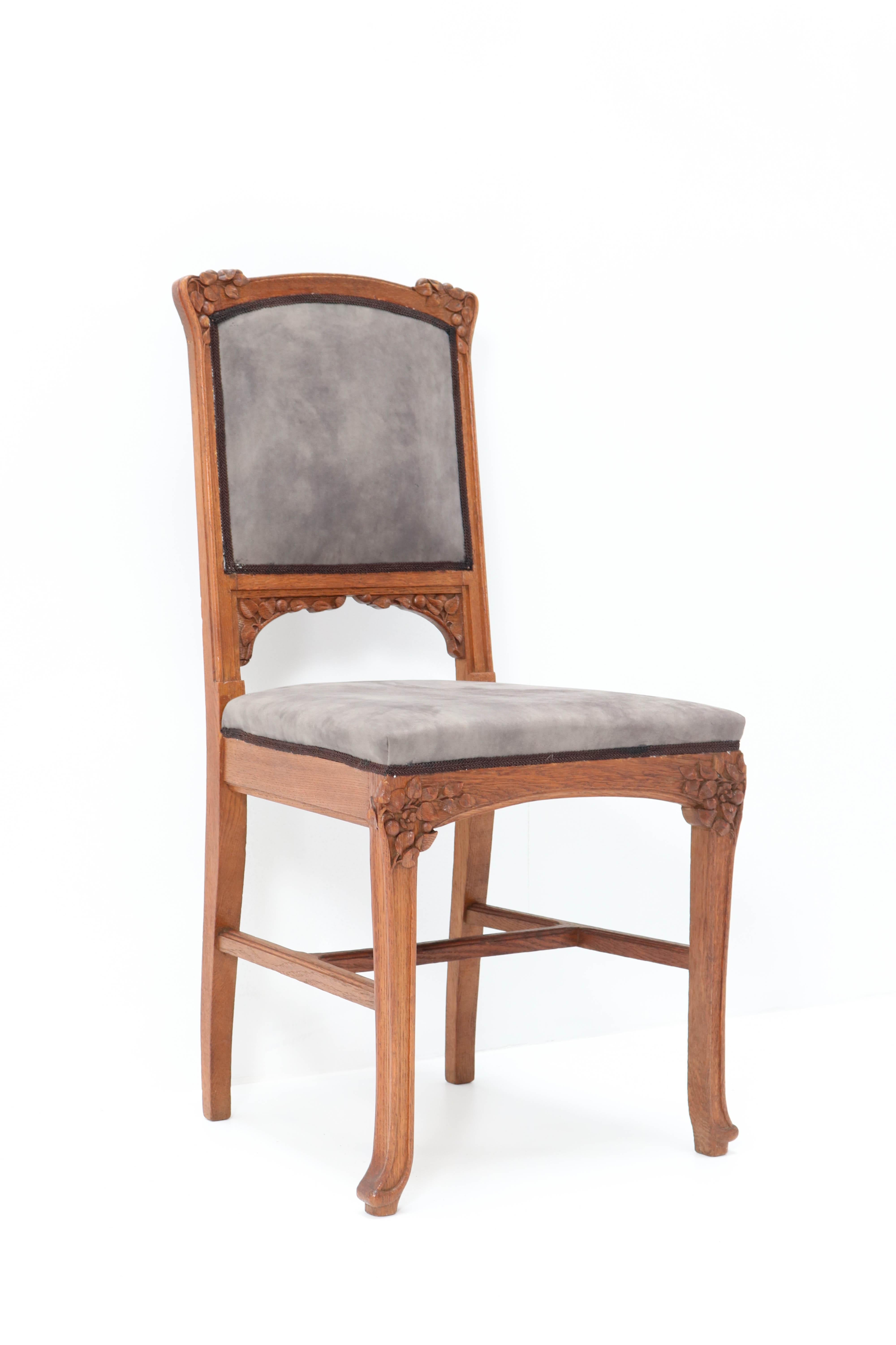 Six Oak French Art Nouveau Chairs Attributed to Jacques Gruber, 1900s 3