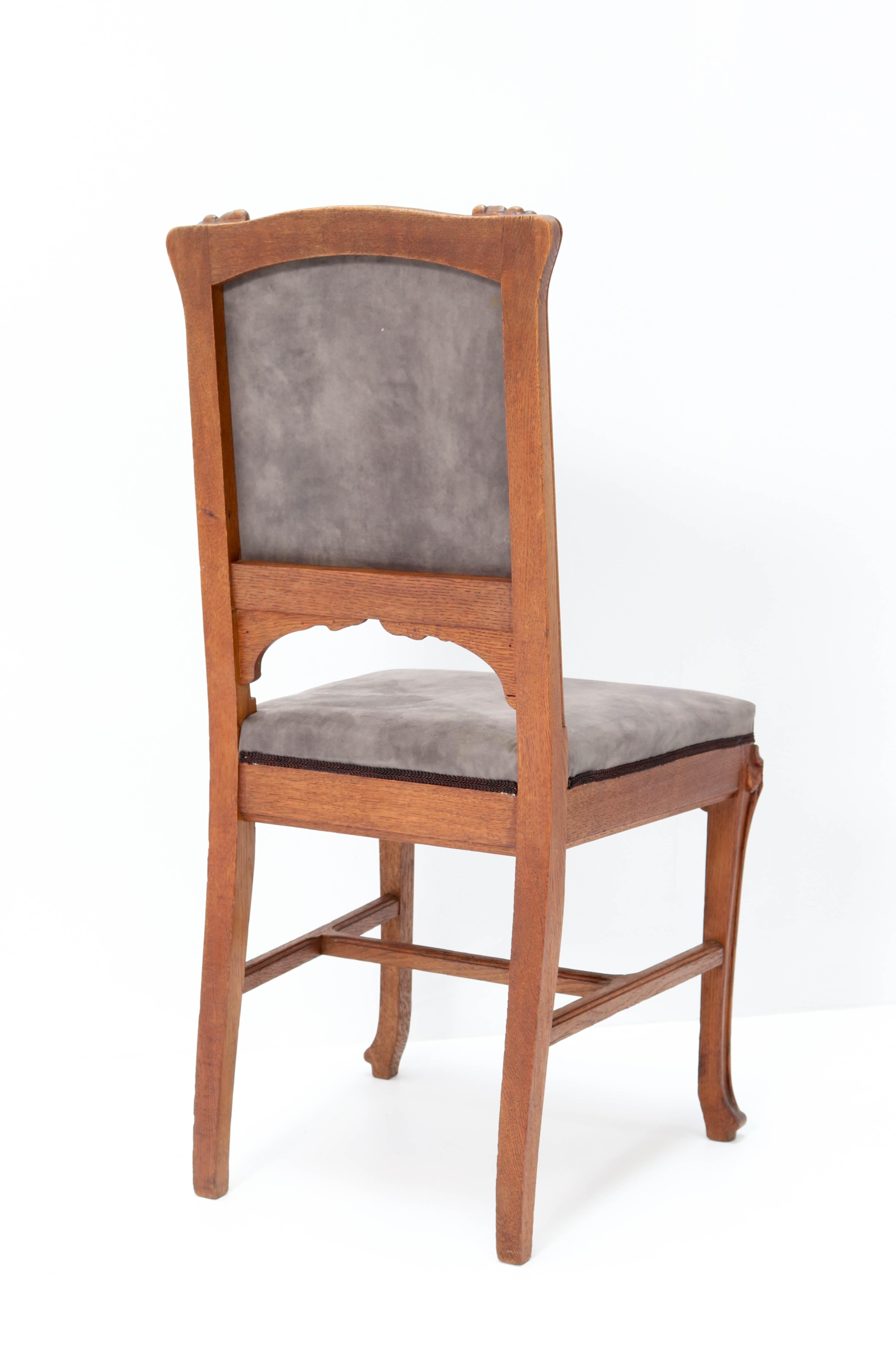 Six Oak French Art Nouveau Chairs Attributed to Jacques Gruber, 1900s 4