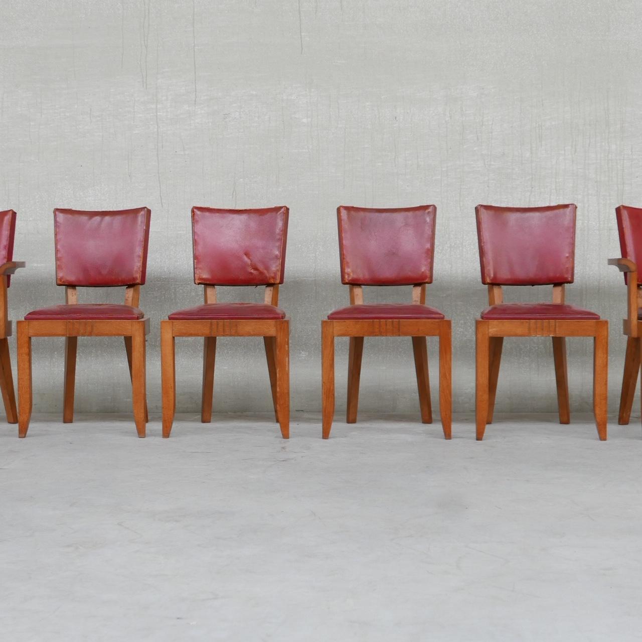 Six Oak French Deco Dining Chairs Attr. to Dudouyt In Good Condition In London, GB