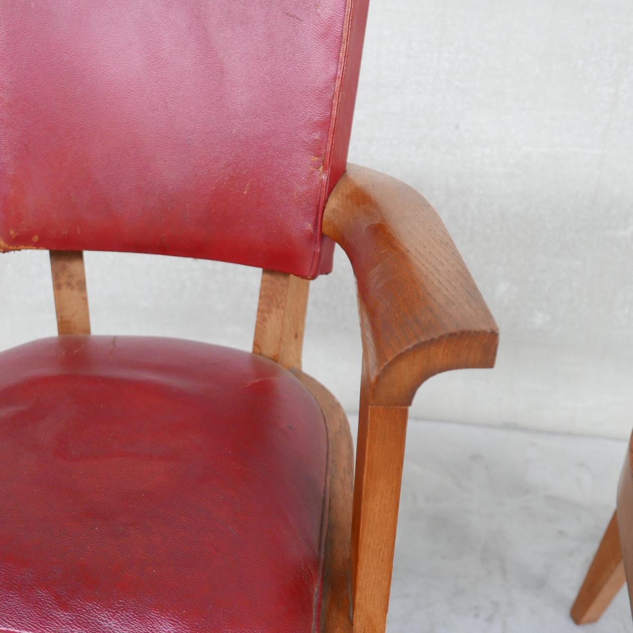 Six Oak French Deco Dining Chairs Attr. to Dudouyt 1