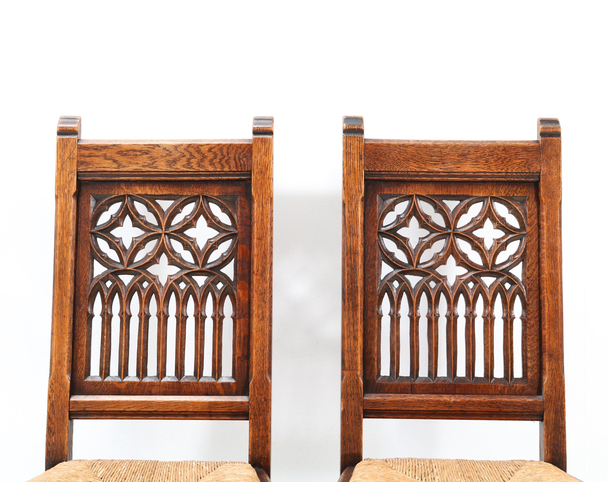 Mid-20th Century Six Oak Gothic Revival Dining Room Chairs, 1930s