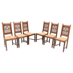 Six Oak Gothic Revival Dining Room Chairs, 1930s