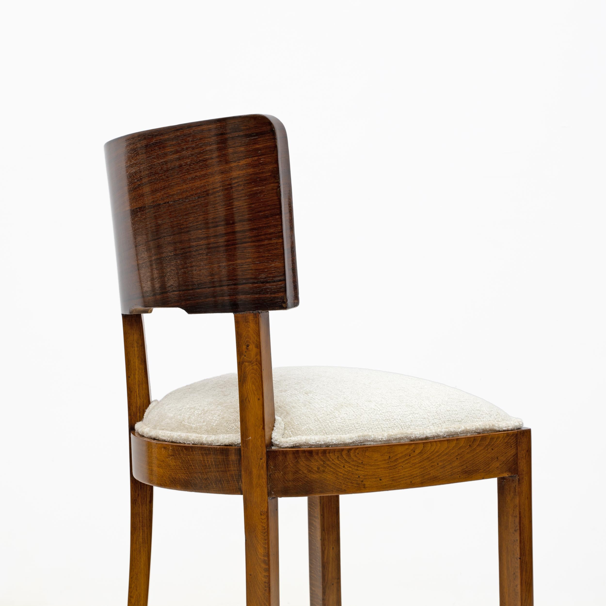 Six of Art Deco Italian Walnut Dining Chairs, 1930s For Sale 6