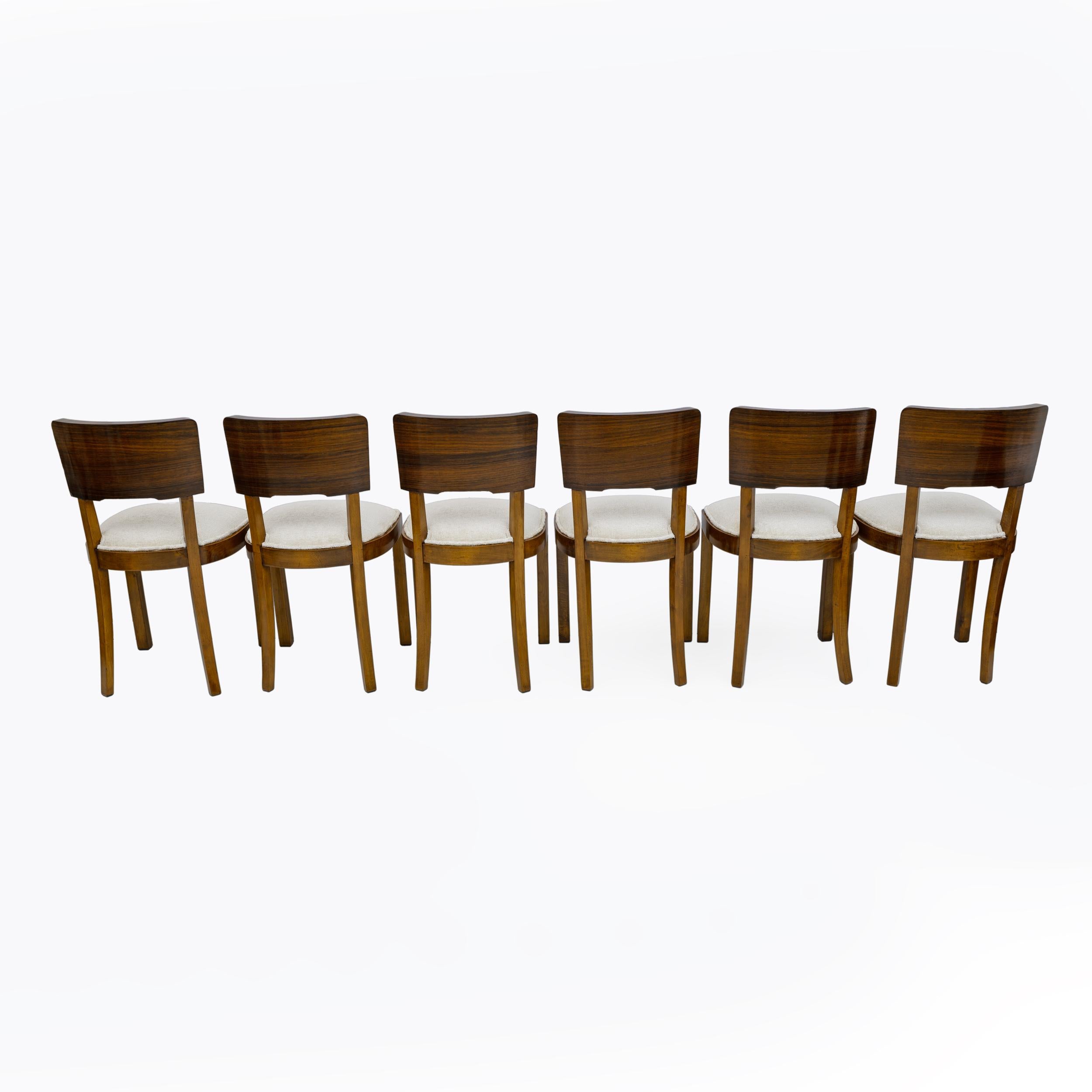 Six of Art Deco Italian Walnut Dining Chairs, 1930s For Sale 7