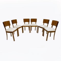 Six of Art Deco Italian Walnut Dining Chairs, 1930s