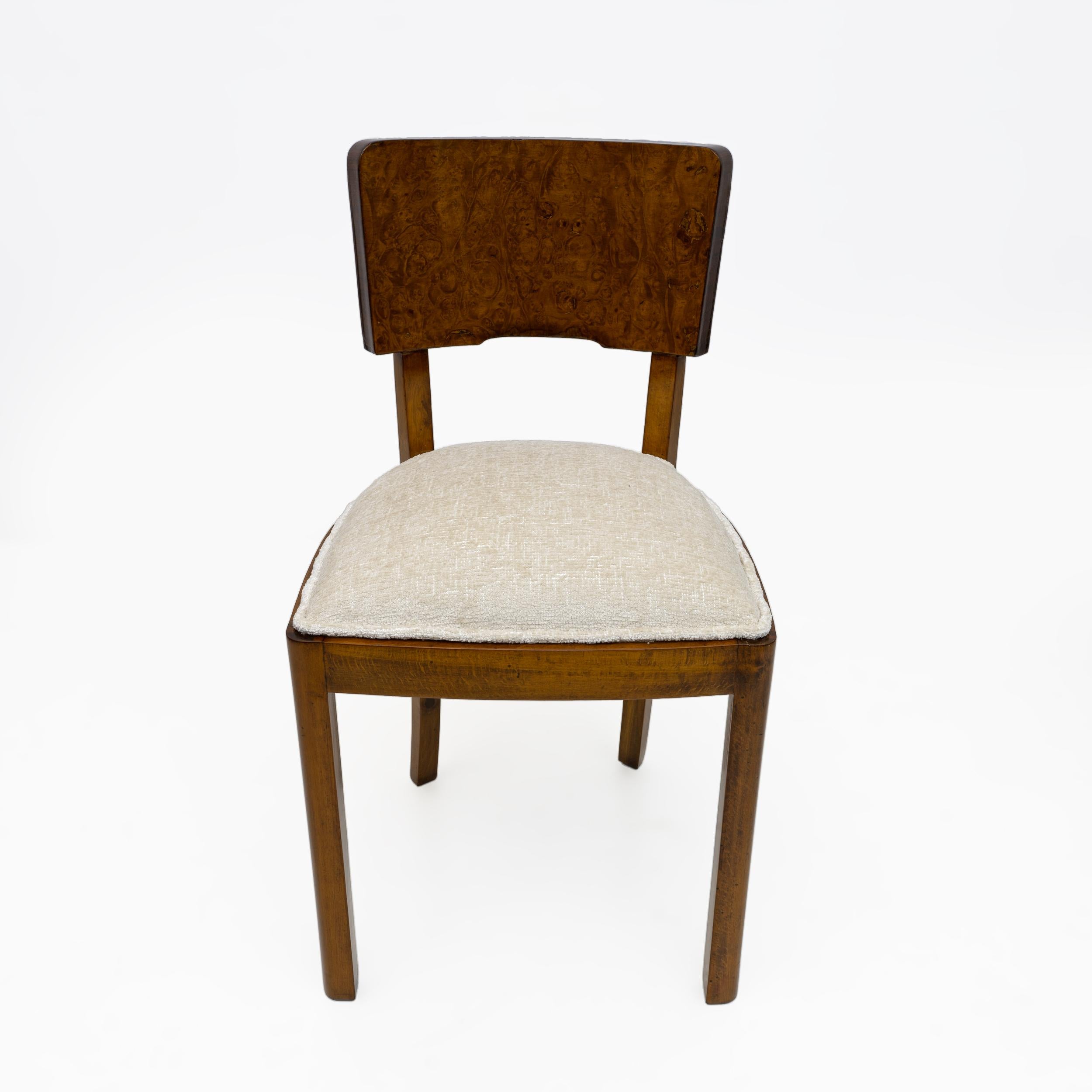 Six of Art Deco Italian Walnut Dining Chairs, 1930s For Sale 3