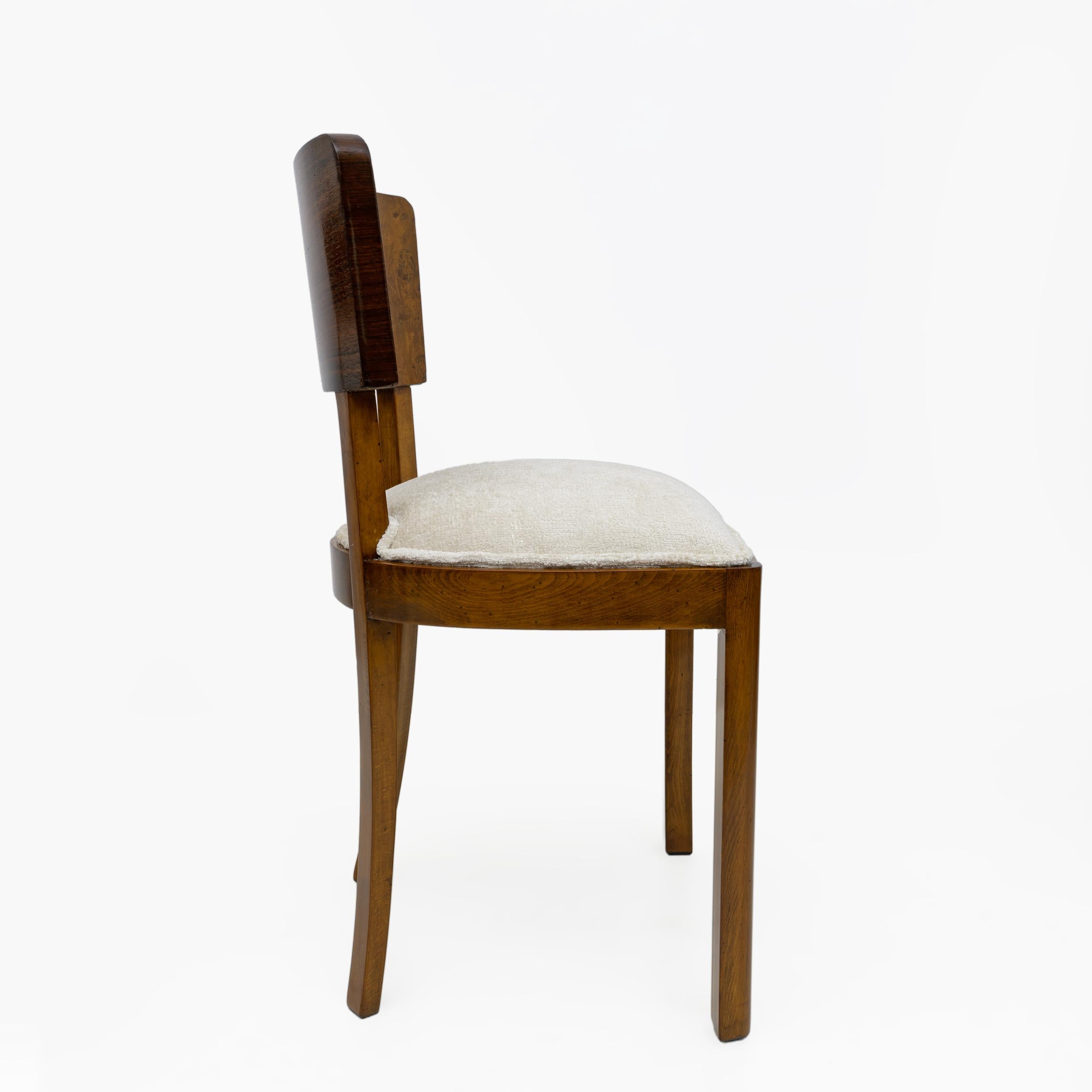 Six of Art Deco Italian Walnut Dining Chairs, 1930s For Sale 4