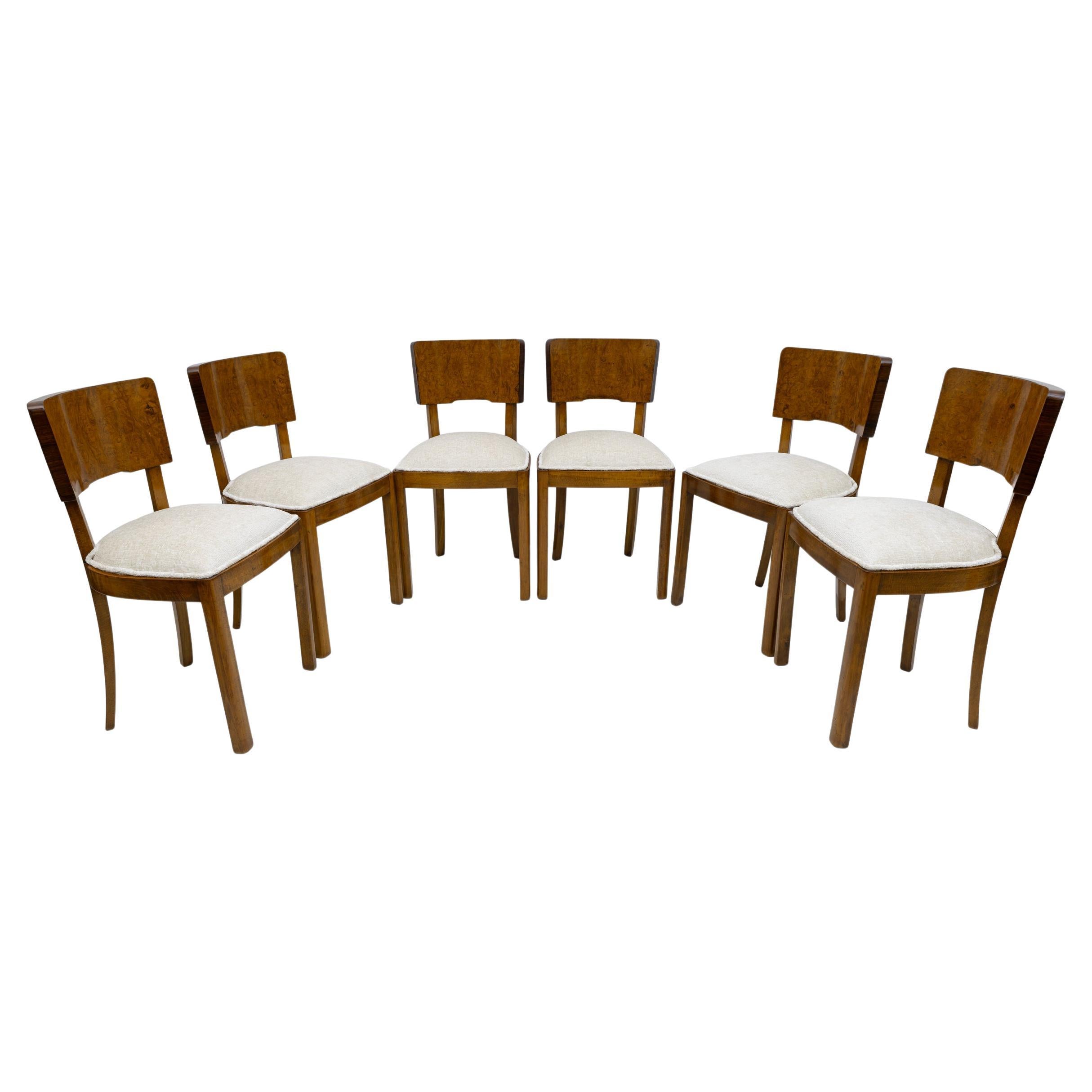 Six of Art Deco Italian Walnut Dining Chairs, 1930s