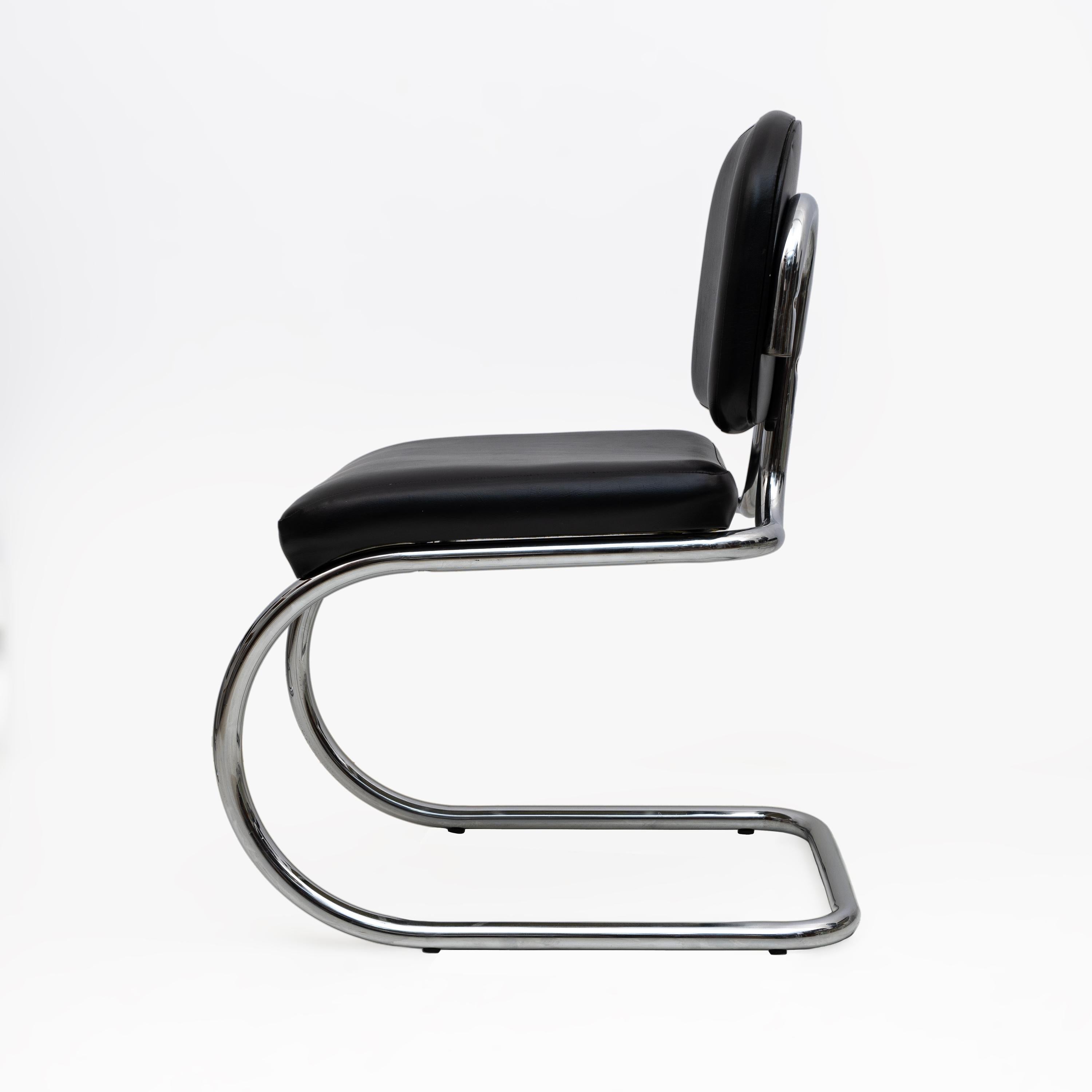 Six of Bauhaus-style Leatherette and Metal Chromed Cantilever Dining Chairs, 70s For Sale 1