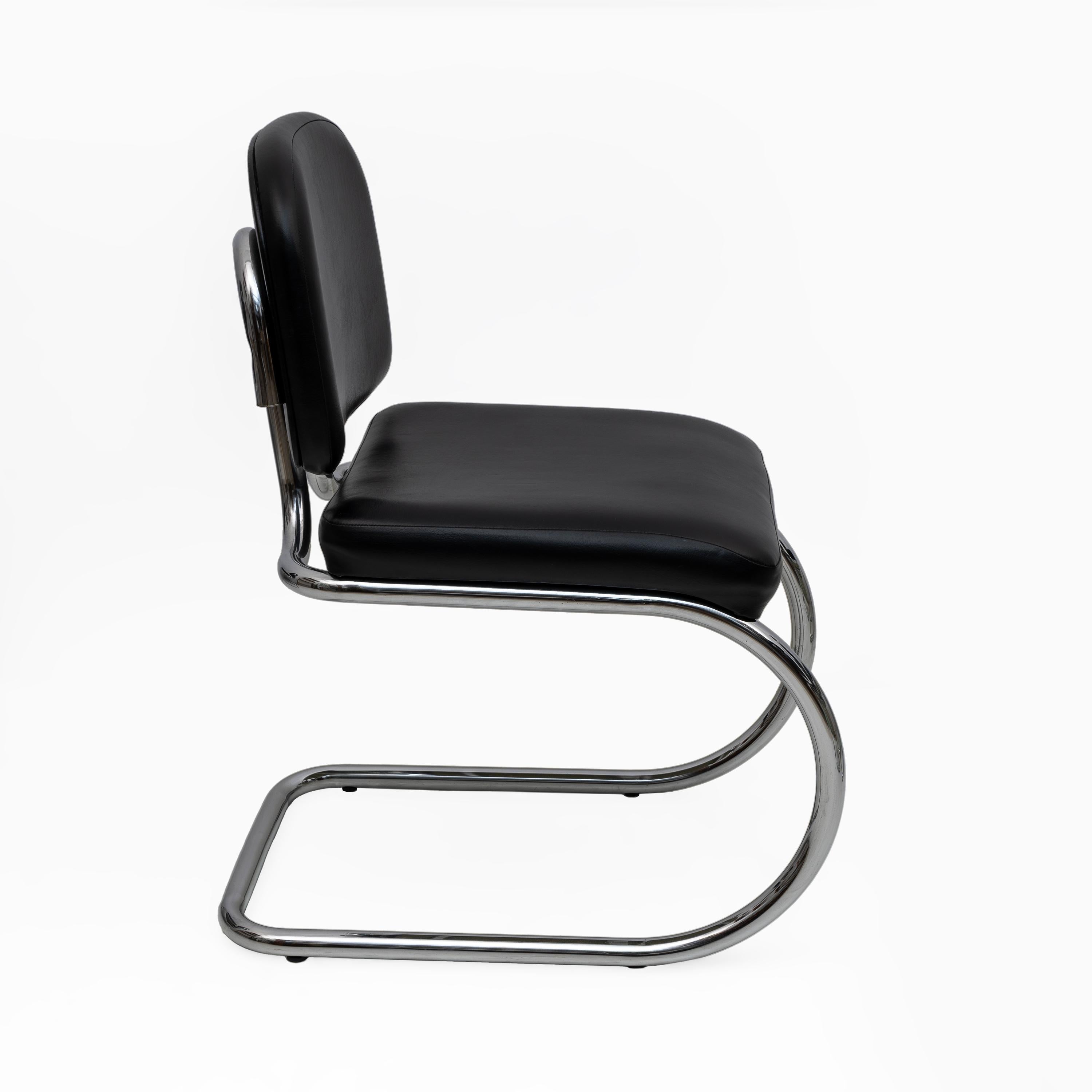 Six of Bauhaus-style Leatherette and Metal Chromed Cantilever Dining Chairs, 70s For Sale 2