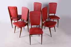 Six Original Art Deco Chairs, by Jules Leleu for Stella, Polish, France, 1940s