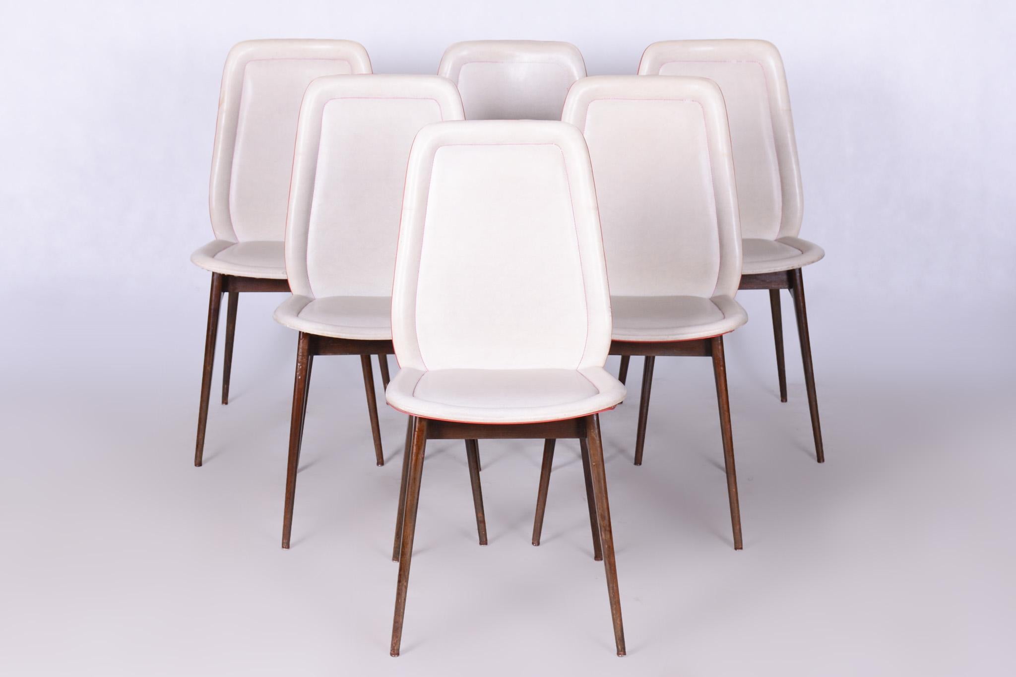 Set of six Art Deco chairs

Origin: France
Period: 1940-1949
Very well preserved original condition.

Designed by Jules Leleu, a French designer at the top of French 20th Century decoration who distinguished himself during the Art Deco style's