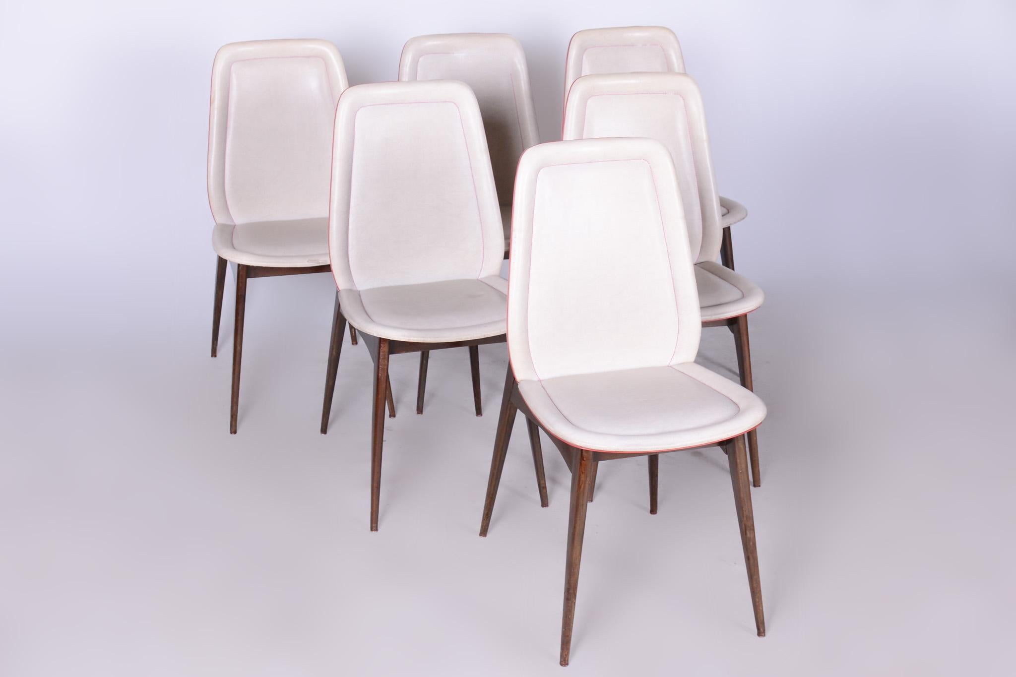 French Six Original Art Deco Chairs, by Jules Leleu, Revived Polish, France, 1940s For Sale