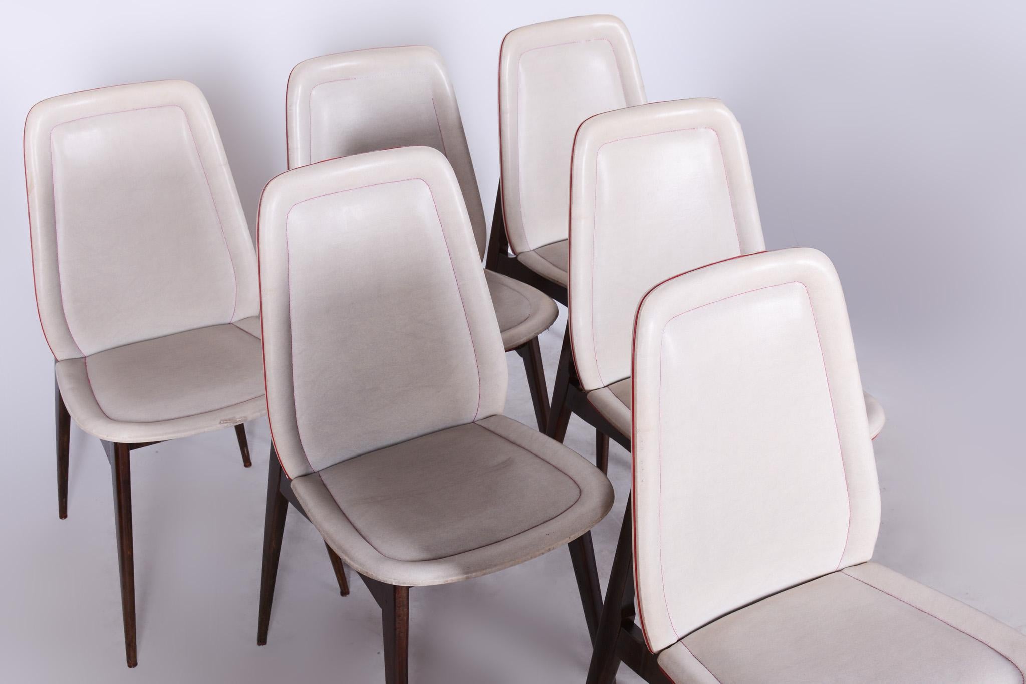 Six chaises Art déco originales de Jules Leleu, polonaises renouvelées, France, années 1940 Bon état - En vente à Horomerice, CZ