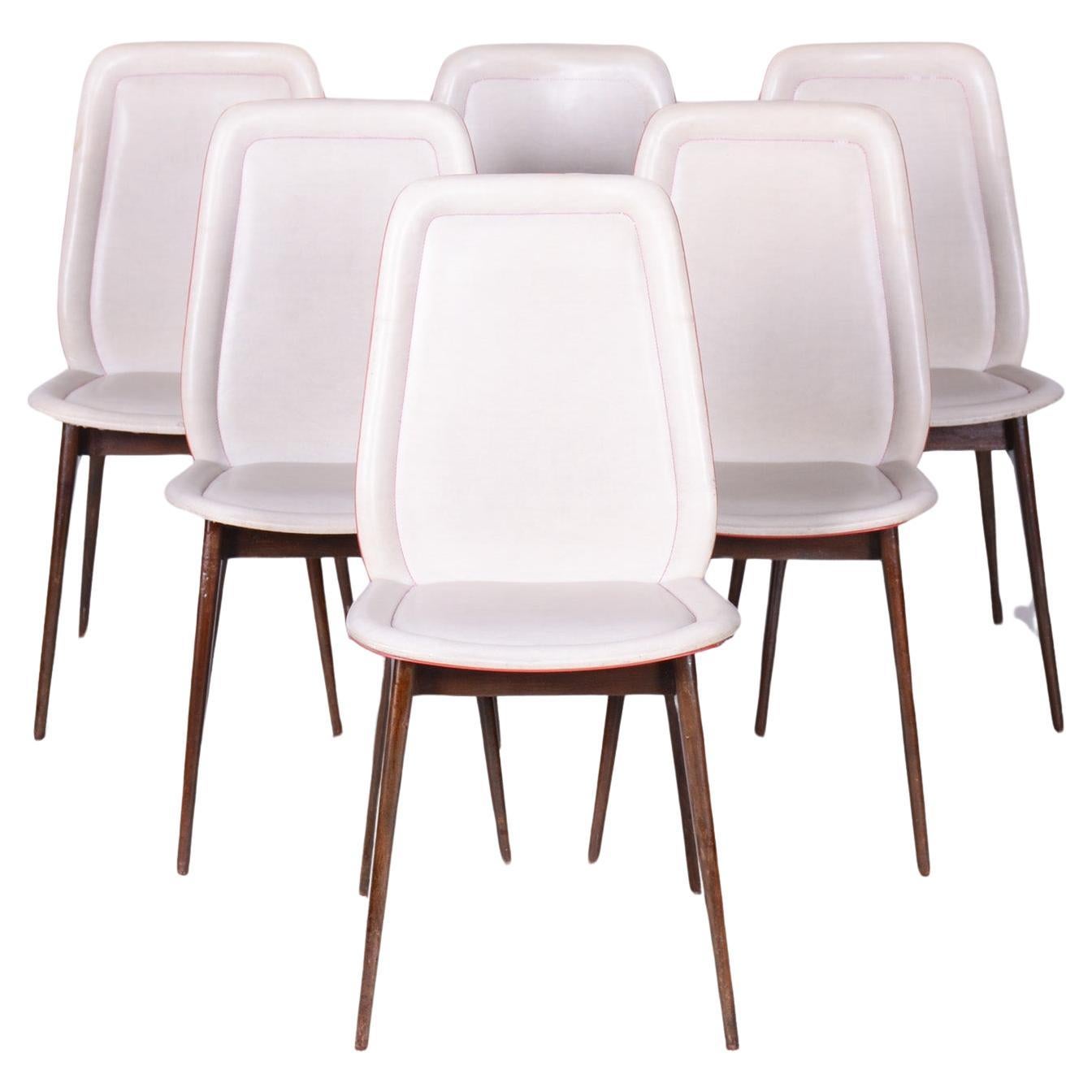 Six Original Art Deco Chairs, by Jules Leleu, Revived Polish, France, 1940s For Sale