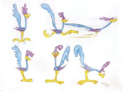 SIX ORIGINAL DRAWINGS OF THE ROAD RUNNER - Signed By Virgil Ross