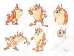 SIX ORIGINAL DRAWINGS OF THE TASMANIAN DEVIL - Signed By Virgil Ross