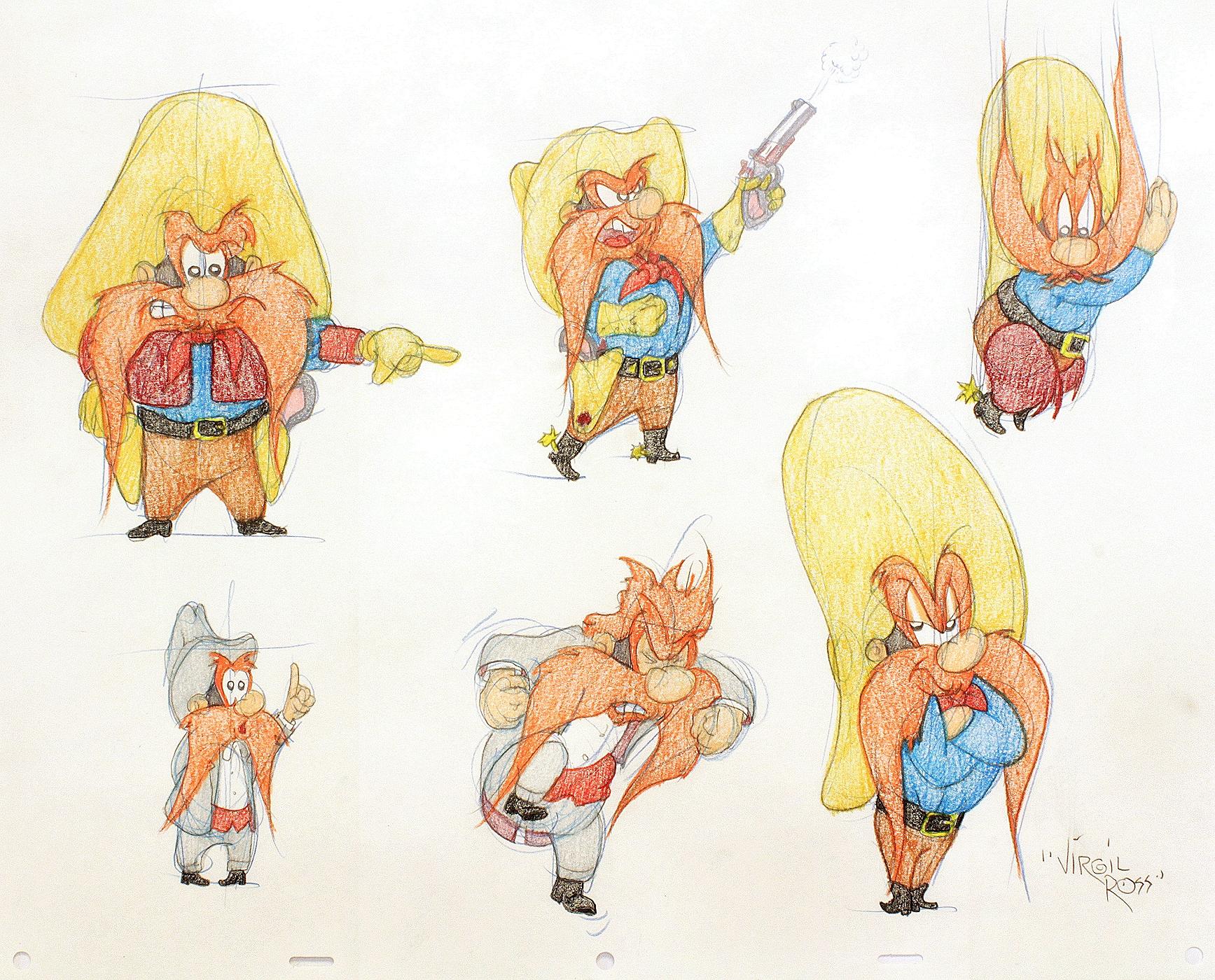 ARTISTE : Virgil Ross. 

TITRE : Yosemite Sam (six dessins originaux).

ÉDITEUR : Warner Brothers Studios, (c.1990's)

DESCRIPTION : SIX DESSINS ORIGINAUX DE YOSEMITE SAM. 17