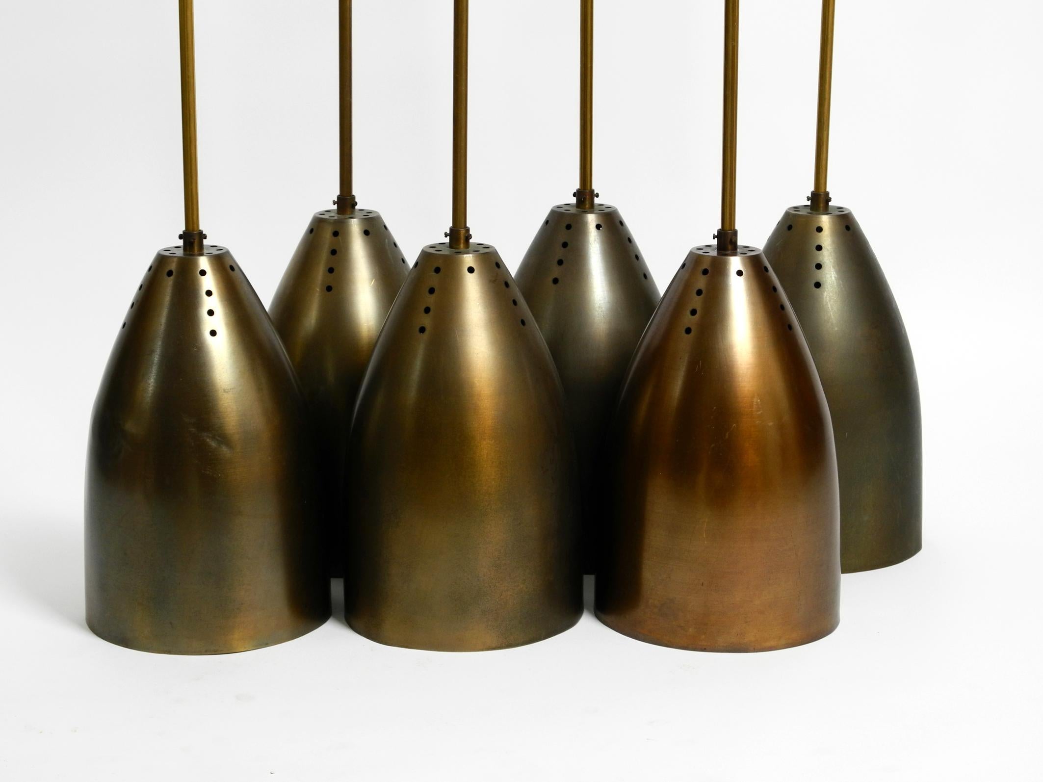 Six Original Height-Adjustable Mid Century Brass Church Pendant Lamps In Good Condition In München, DE