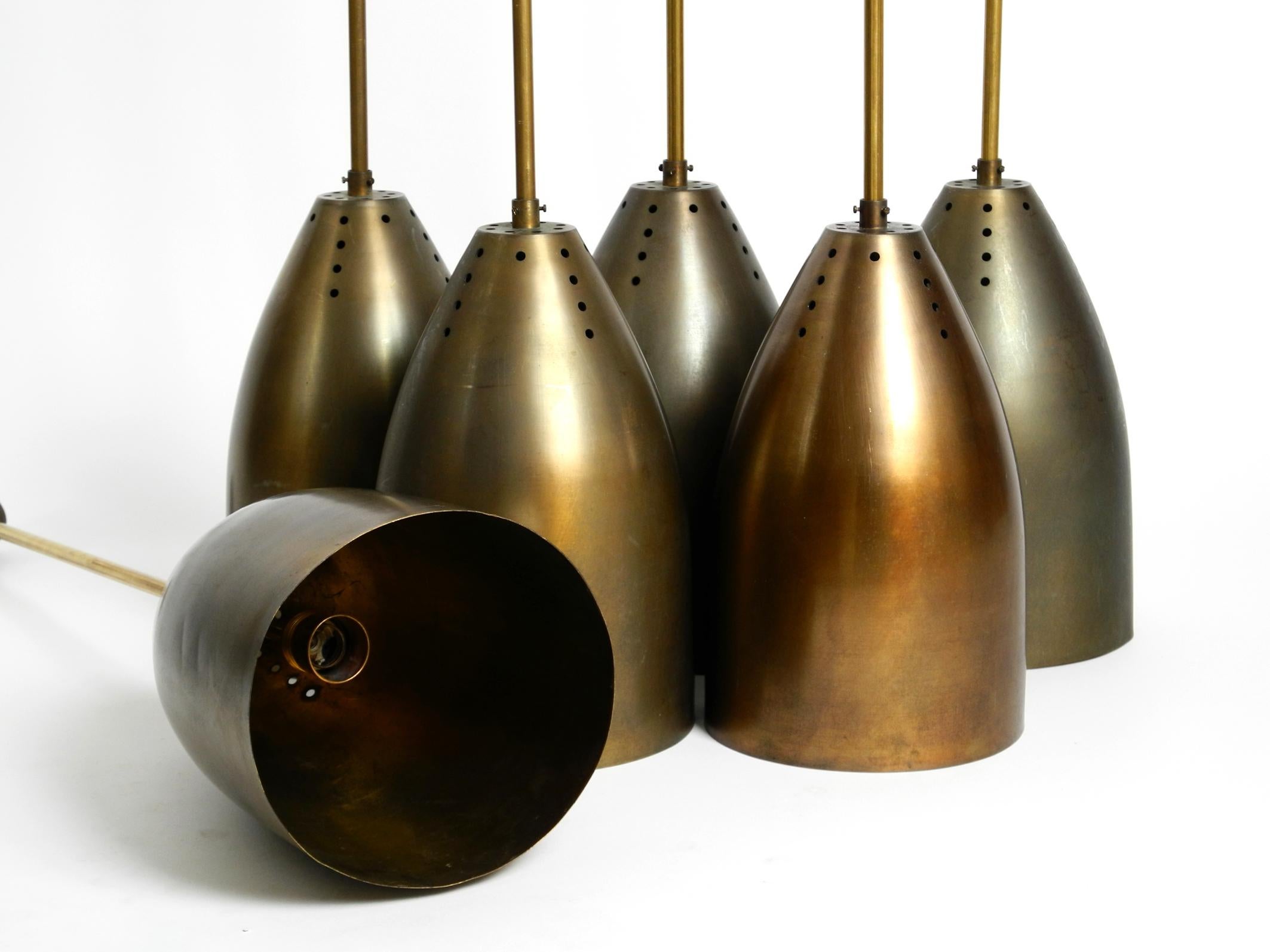 Mid-20th Century Six Original Height-Adjustable Mid Century Brass Church Pendant Lamps