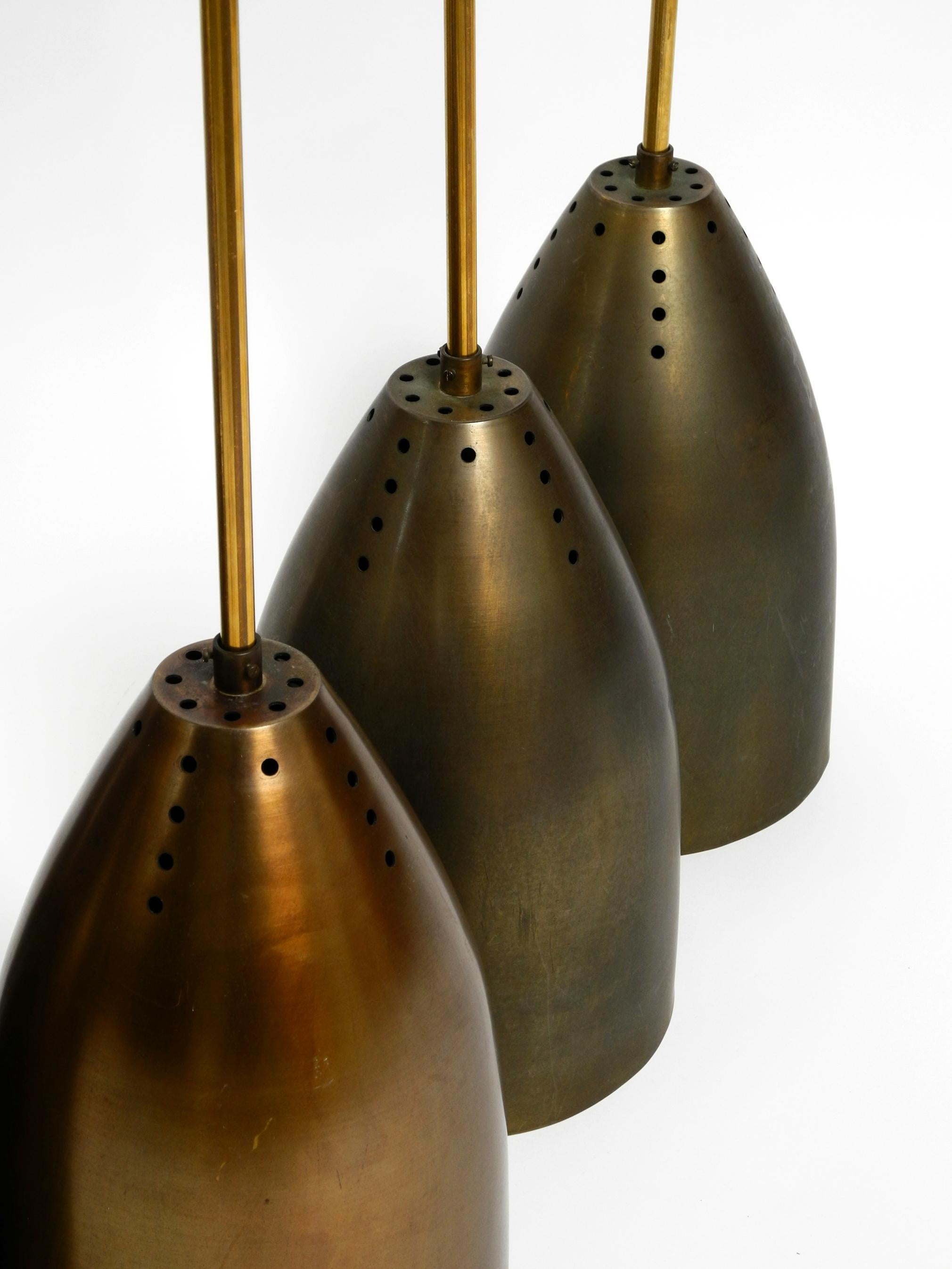 Six Original Height-Adjustable Mid Century Brass Church Pendant Lamps 2