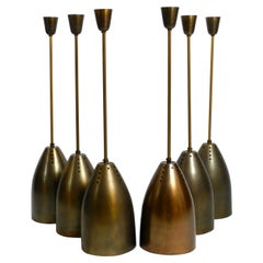 Six Original Height-Adjustable Mid Century Brass Church Pendant Lamps