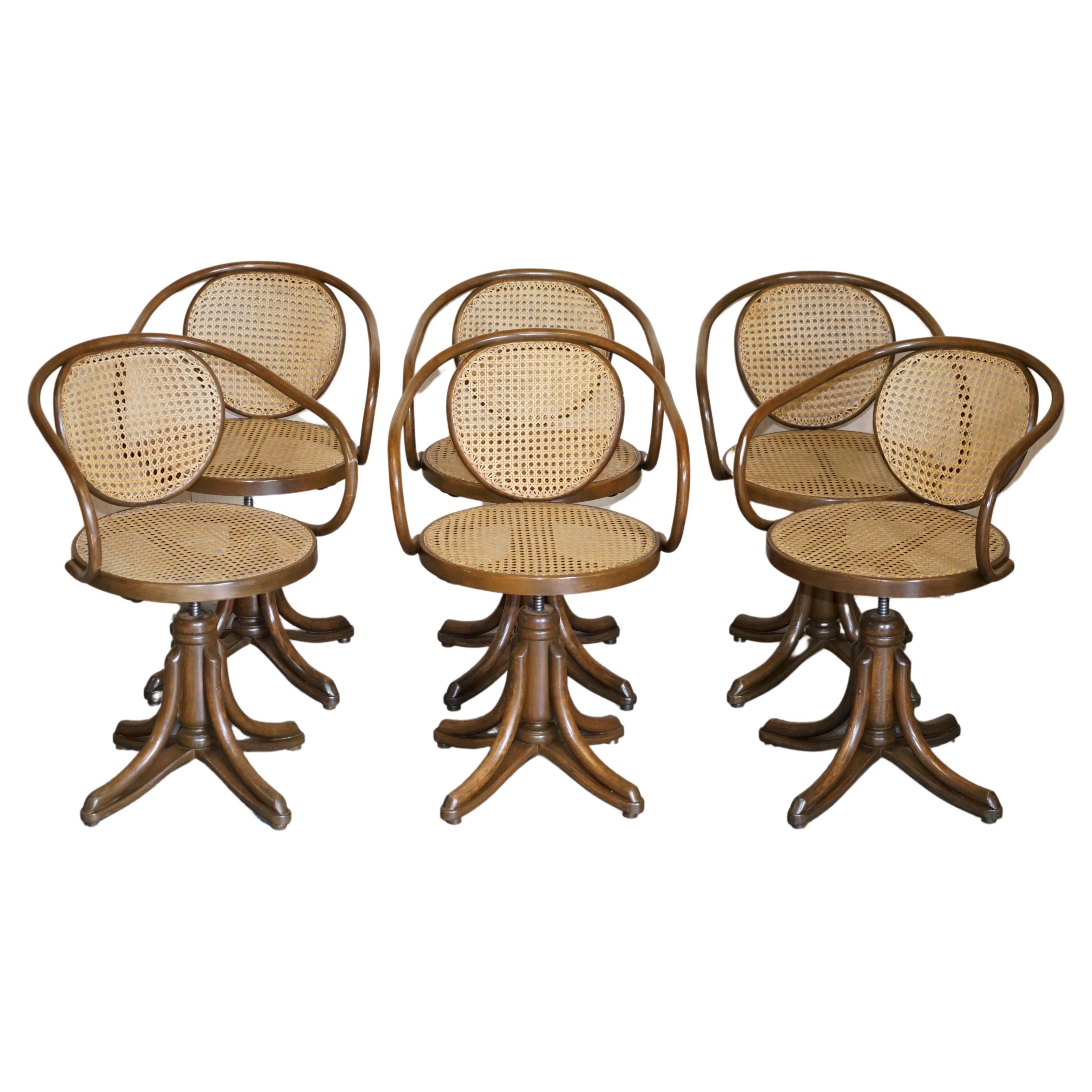 Six Original Stamped Thonet Swivel Bergere Armchairs Model 5501 for Zpm Radomsko For Sale