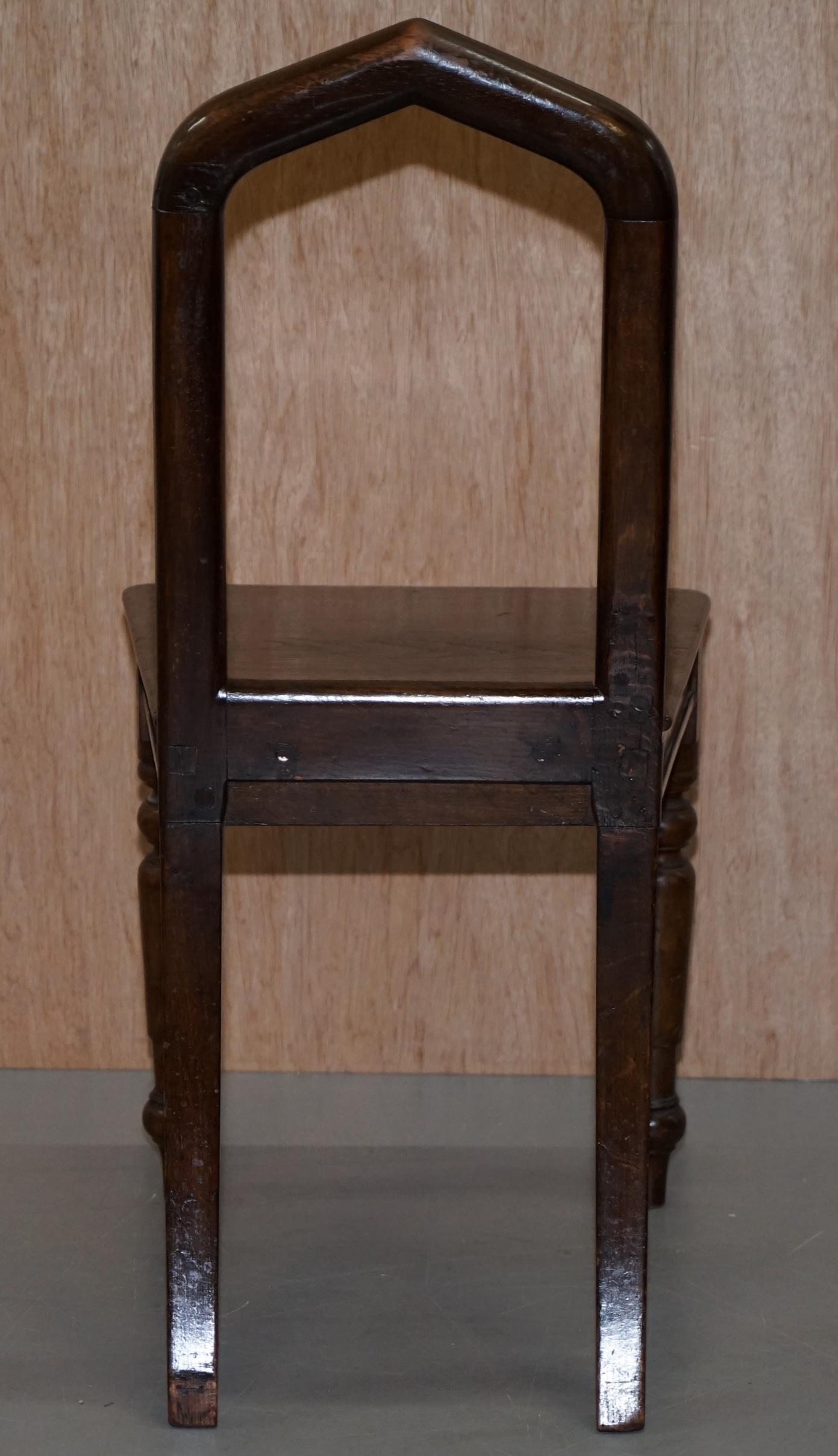 Late 19th Century Six Original Victorian circa 1890 Steeple Back Gothic Arch Oak Dining Chairs 6 For Sale