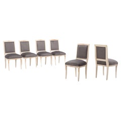 Six chaises de salle à manger de style Upholstering peintes et dorées vers 1940