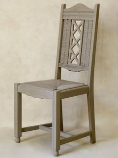 Six Painted Oak and Rush Dining Chairs, circa 1940s