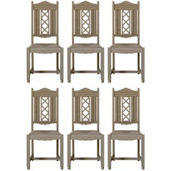 Six Painted Oak and Rush Dining Chairs, circa 1940s